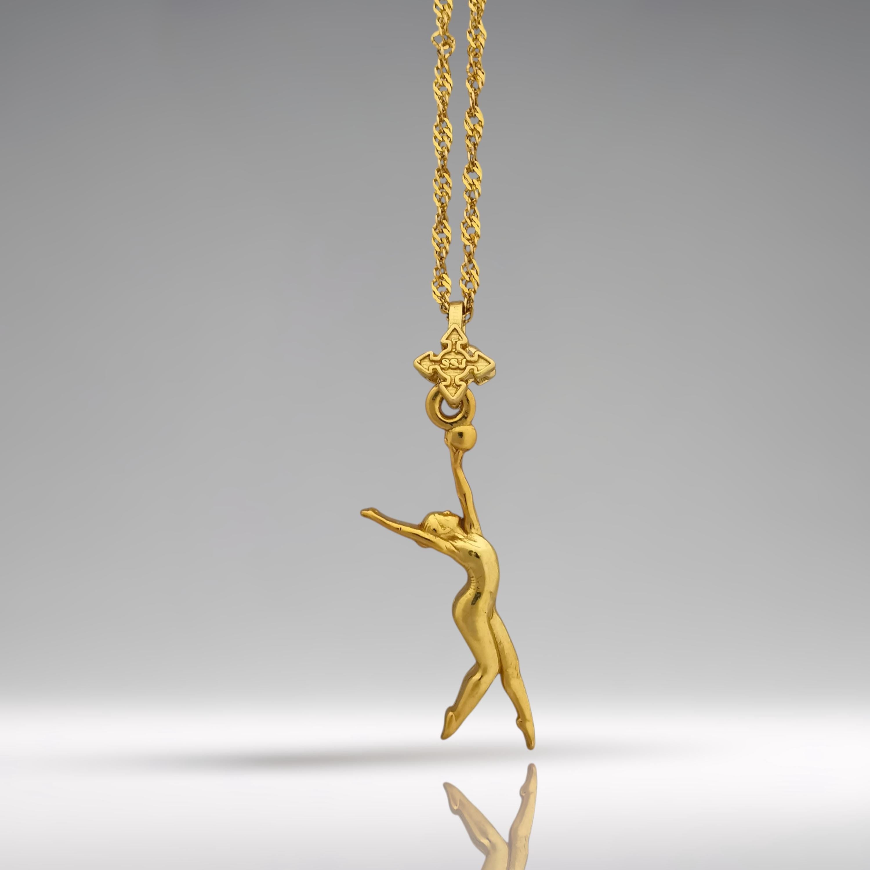 Художествена гимнастика (съчетание с топка) – Дамски спортен медальон от сребро 925 с позлатено покритие – Ръчно изработено спортно бижу – Идеален подарък за жена, фенка на художествената гимнастика – SSJ