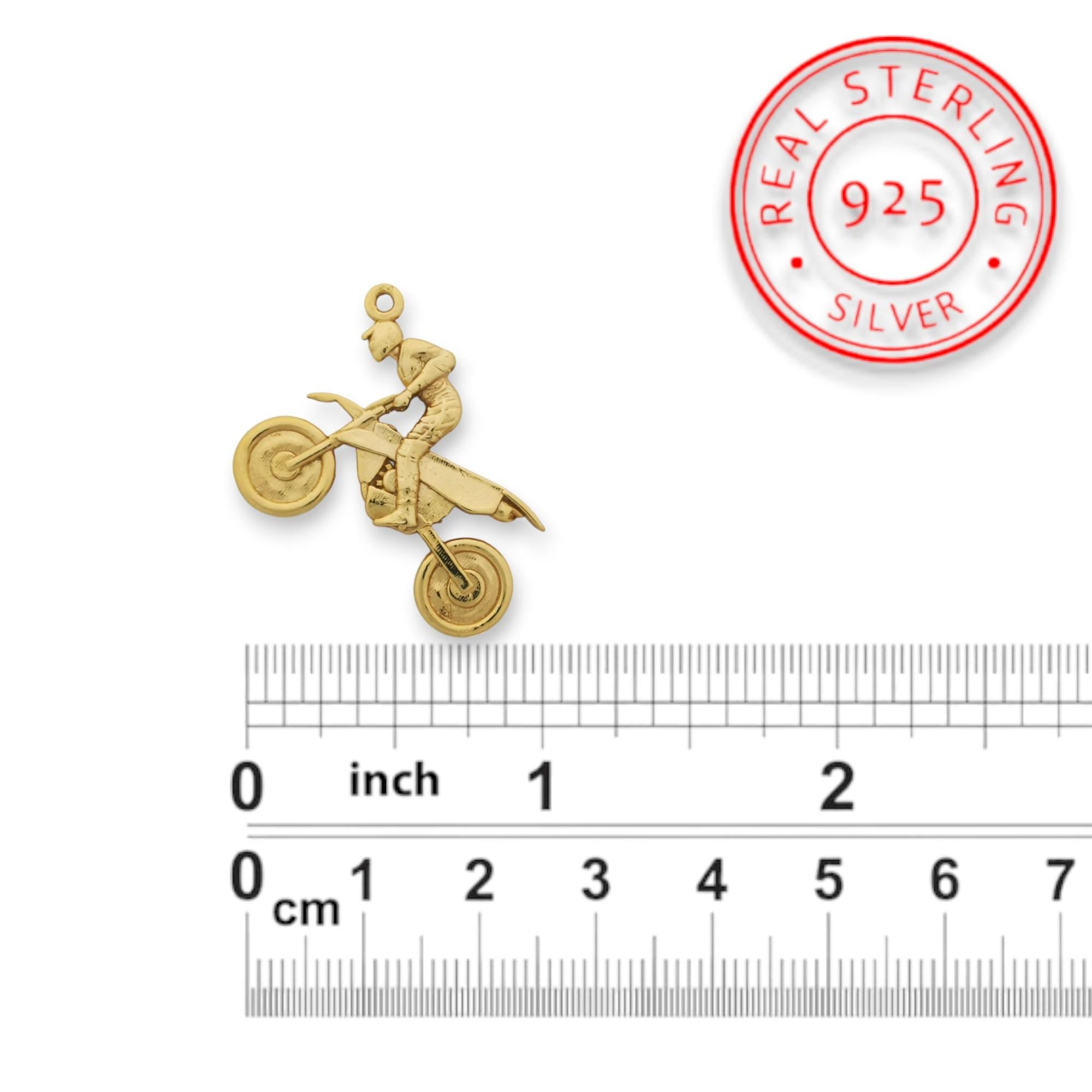 Мотокрос – Мъжки спортен медальон от сребро 925 с позлатено покритие – Ръчно изработено спортно бижу – Идеален подарък за мъж, фен на мотокроса – SSJ