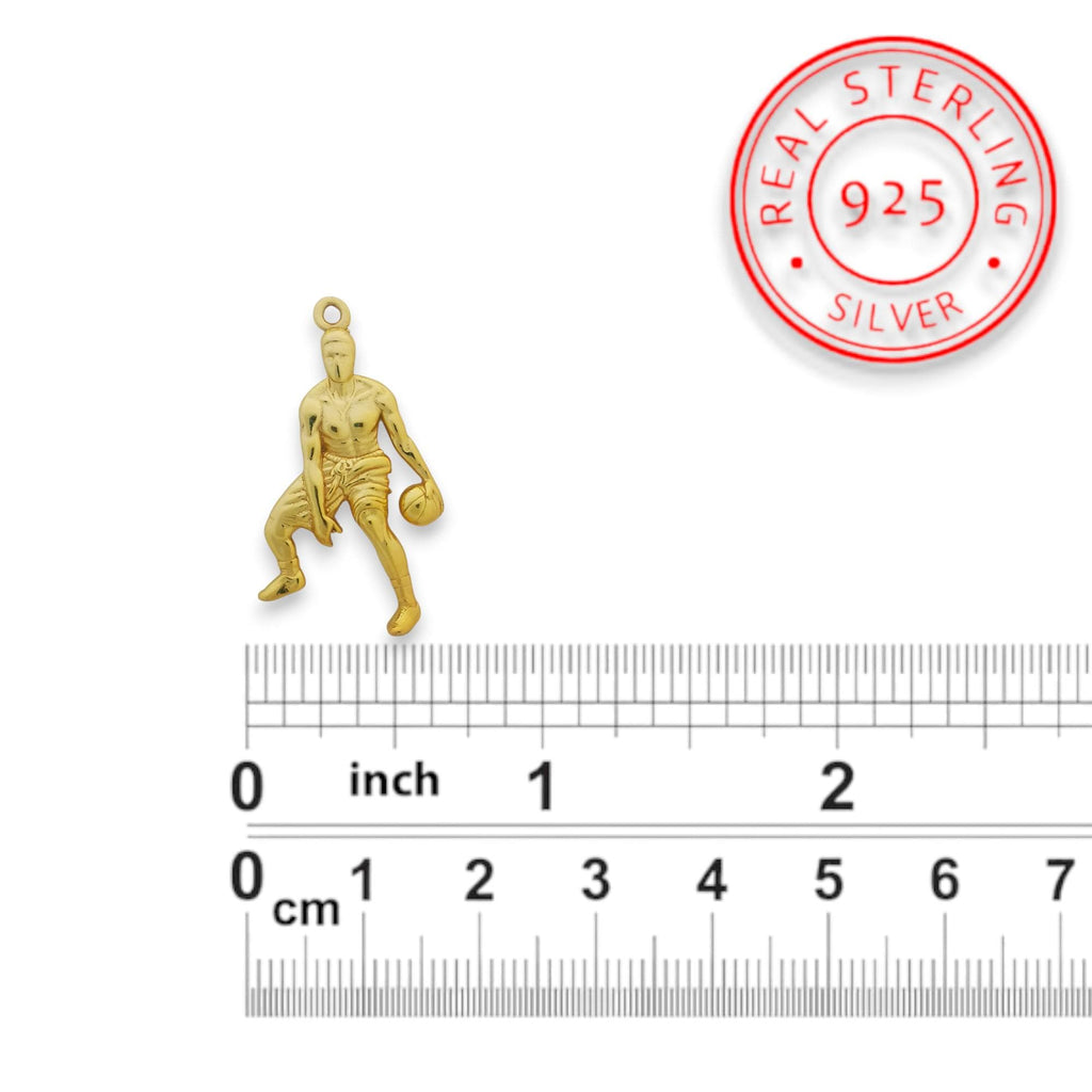 Баскетбол – Мъжки спортен медальон от сребро 925 с позлатено покритие – Ръчно изработено бижу талисман за баскетболисти и фенове – Идеален подарък за спортист, треньор или почитател – SSJ