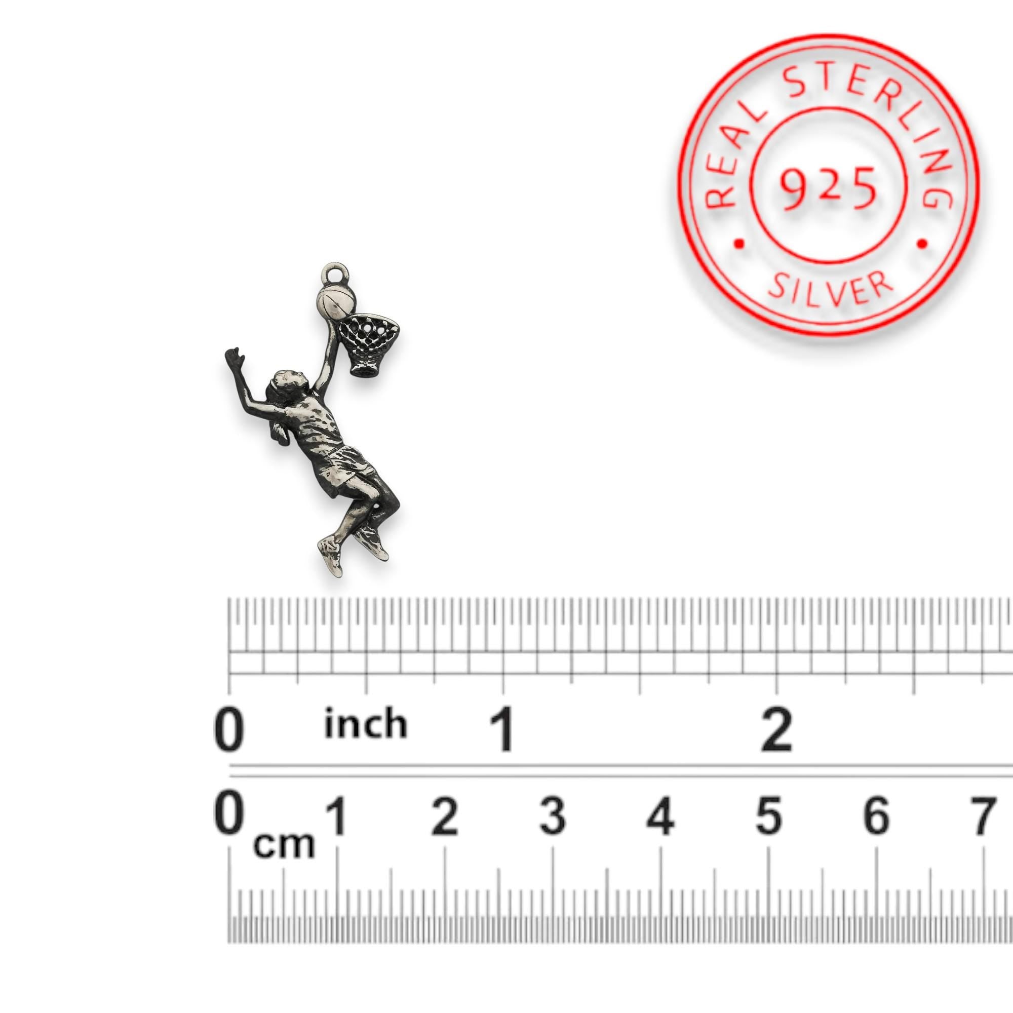Сребърен медальон 925 баскетбол – Баскетболистка забивка, винтидж