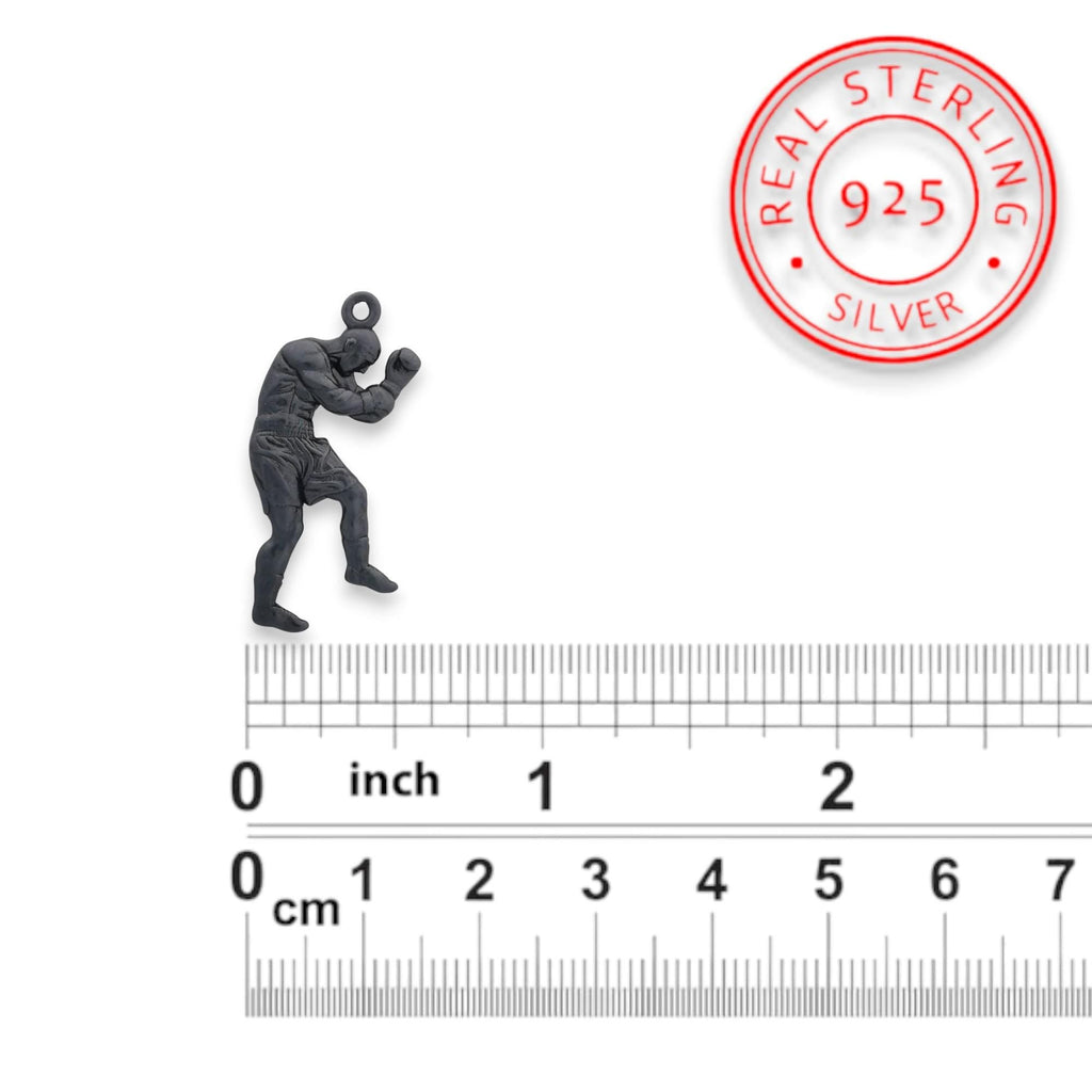 Боксьор – Мъжки спортен медальон за бойци, боксьори и MMA атлети от сребро 925 с оксидирано покритие – Ръчно изработено бижу талисман за бойни изкуства – SSJ