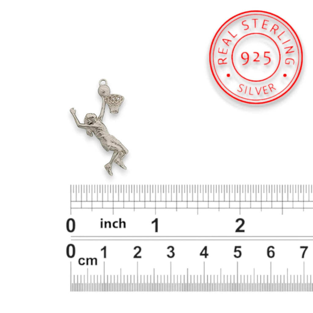 Баскетбол – Женски спортен медальон от сребро 925 с класическо полирано покритие – Ръчно изработено бижу талисман за баскетболистки и фенки на спорта – Идеален подарък за спортист, треньор или почитател – SSJ