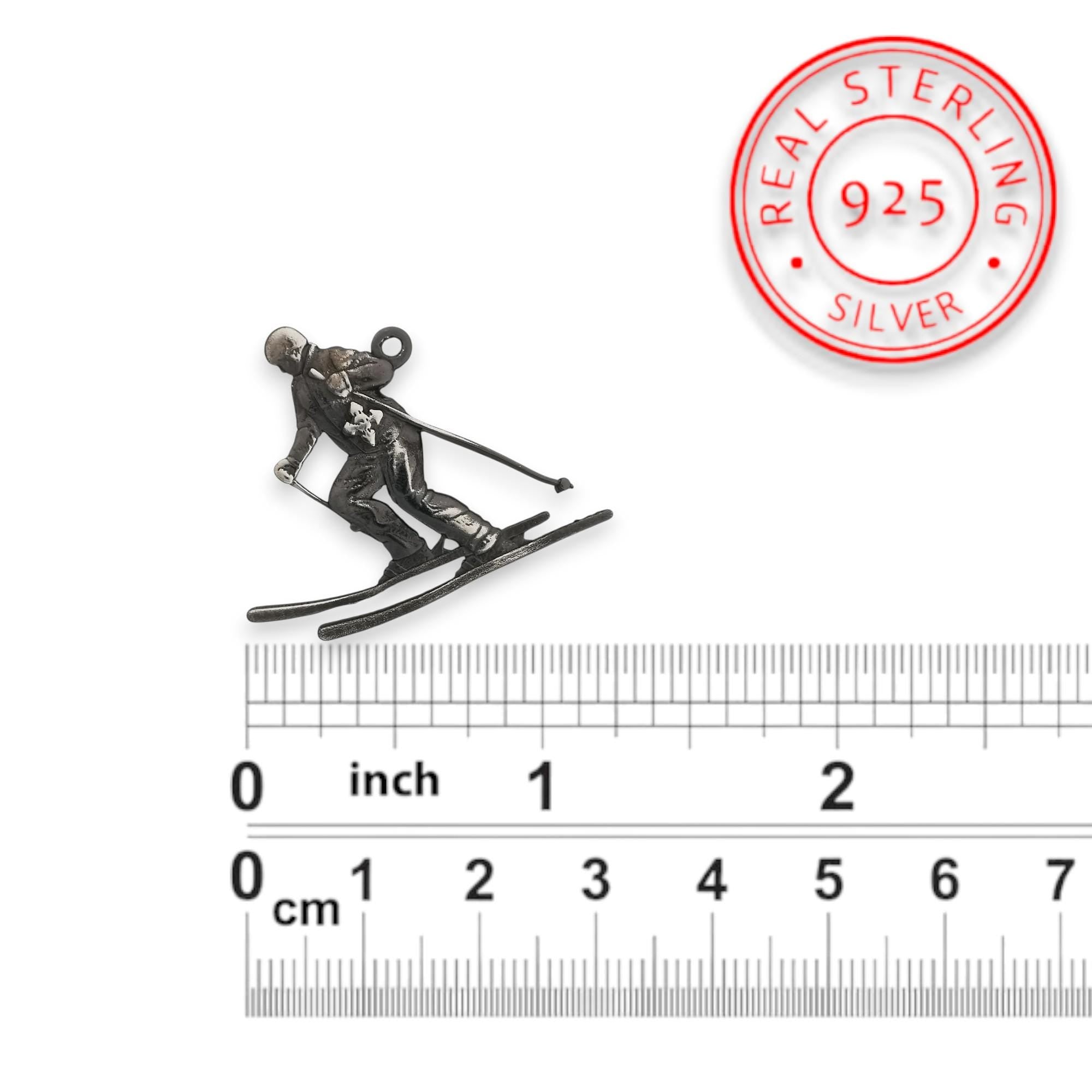 Сребърен медальон 925 ски – Скиор, винтидж стил