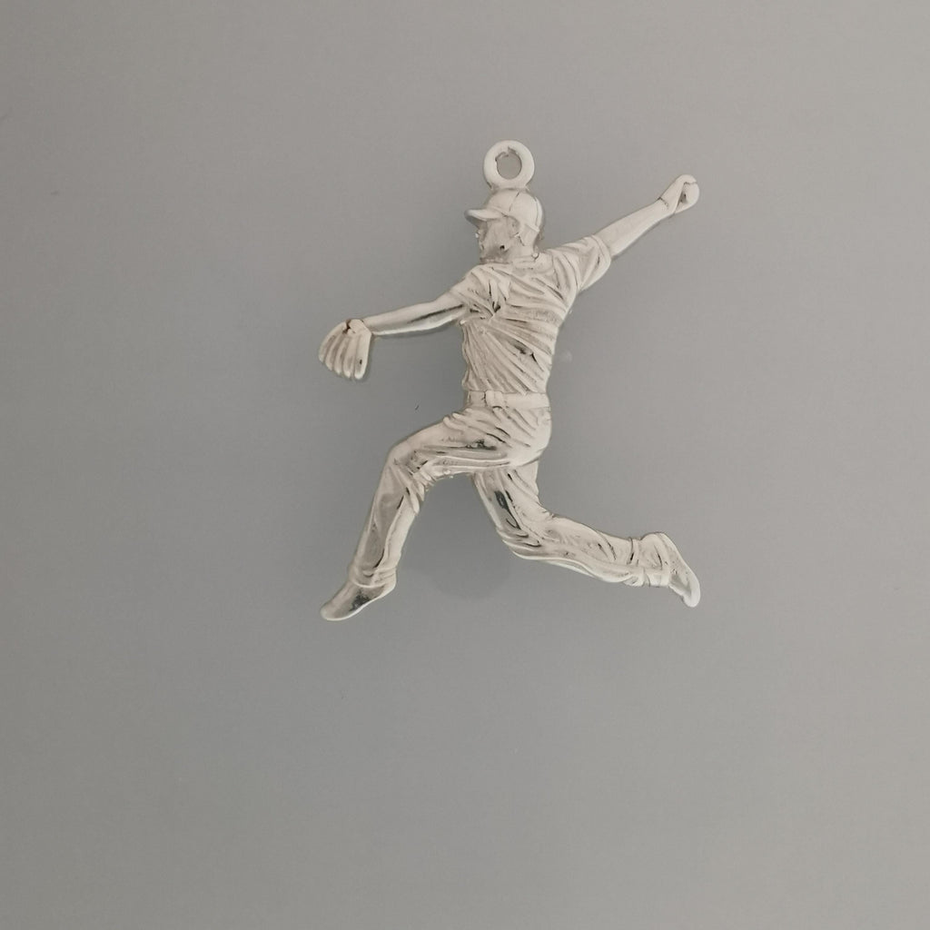 Бейзбол – Мъжки спортен медальон за бейзболист питчър от сребро 925 – Ръчно изработено бижу талисман – Идеален подарък за спортисти, треньори и фенове – SSJ