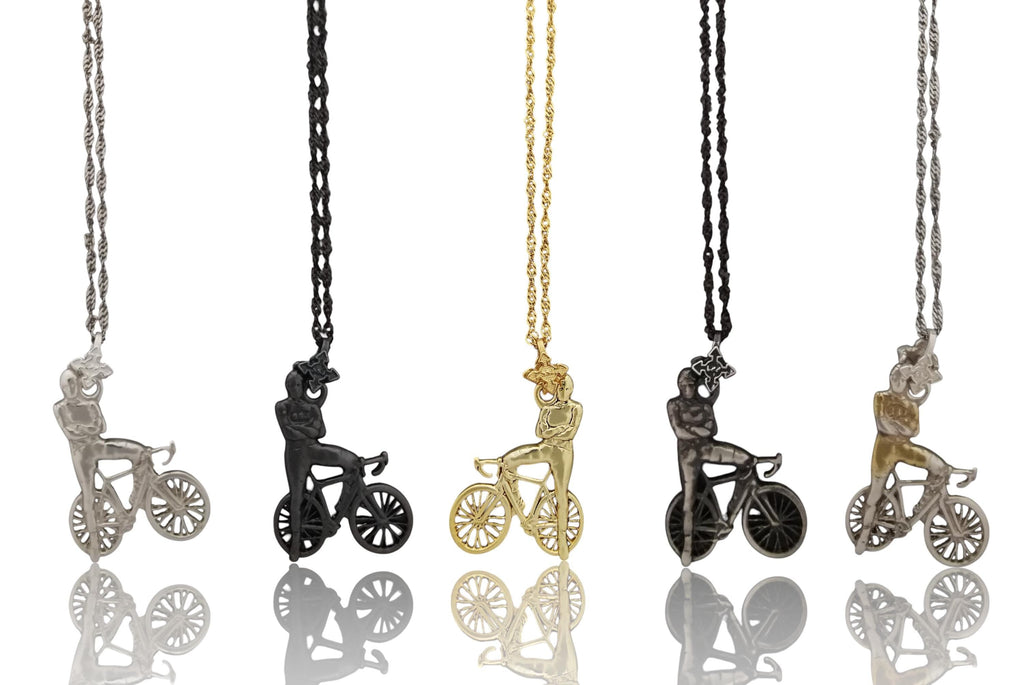 Колоездач – Велосипедист – Мъжко спортно бижу от сребро 925 с частично позлатено покритие – Ръчно изработен медальон/талисман – Идеален подарък – SSJ