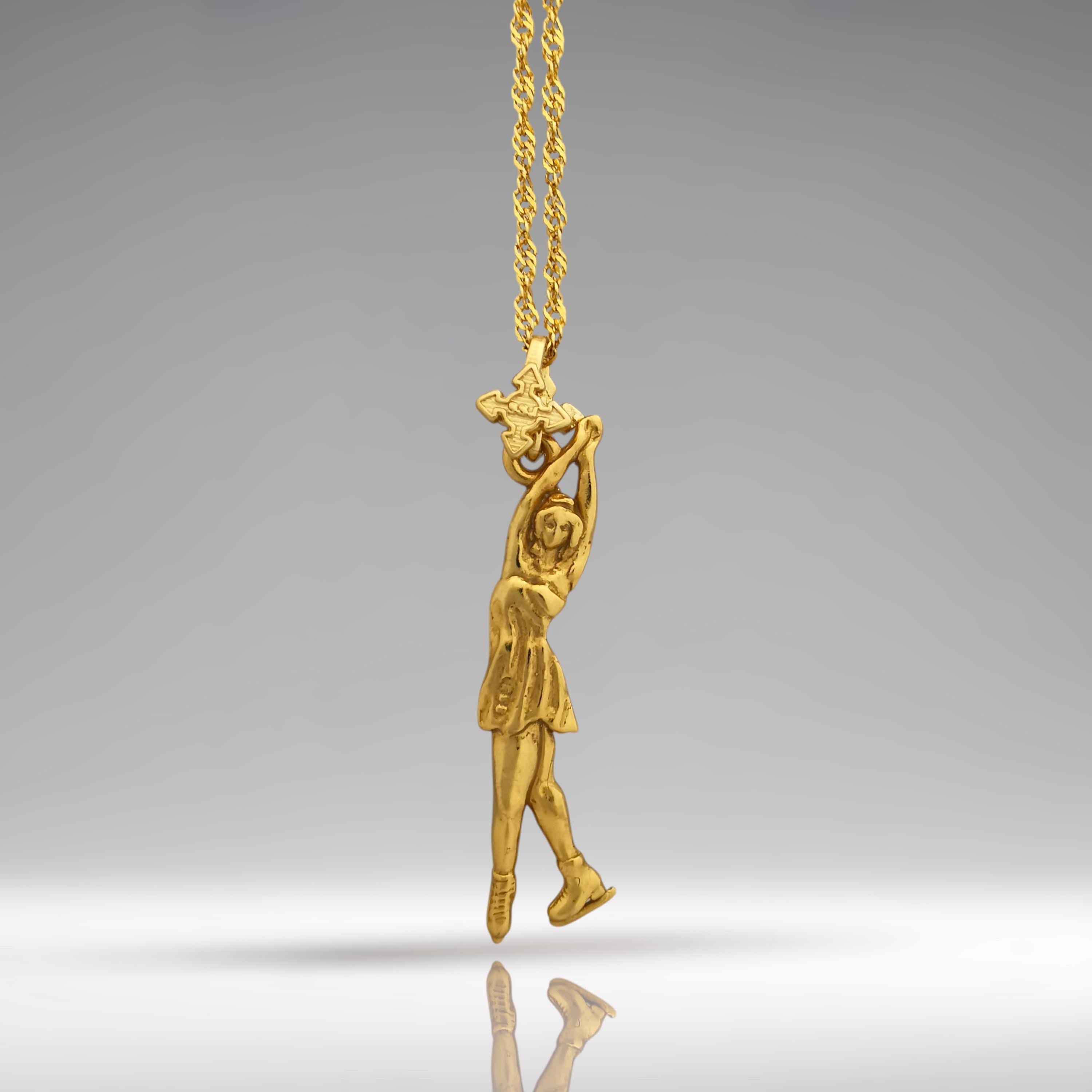 Фигурно пързаляне – Дамски спортен медальон от сребро 925 с позлатено покритие – Ръчно изработено спортно бижу – Идеален подарък за жена, фенка на фигурното пързаляне – SSJ