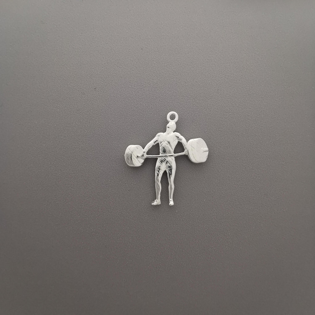 Вдигане на тежести – Мъжки спортен медальон от сребро 925 в класическо сребро – Ръчно изработено спортно бижу – Идеален подарък за мъж, фен на силовите спортове – SSJ