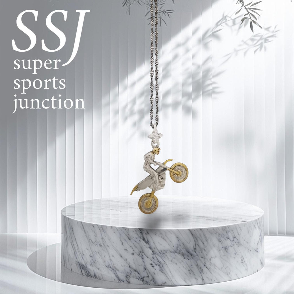 Мотокрос – Мъжки спортен медальон от сребро 925 с частично позлатено покритие – Ръчно изработено спортно бижу – Идеален подарък за мъж, фен на мотокроса – SSJ