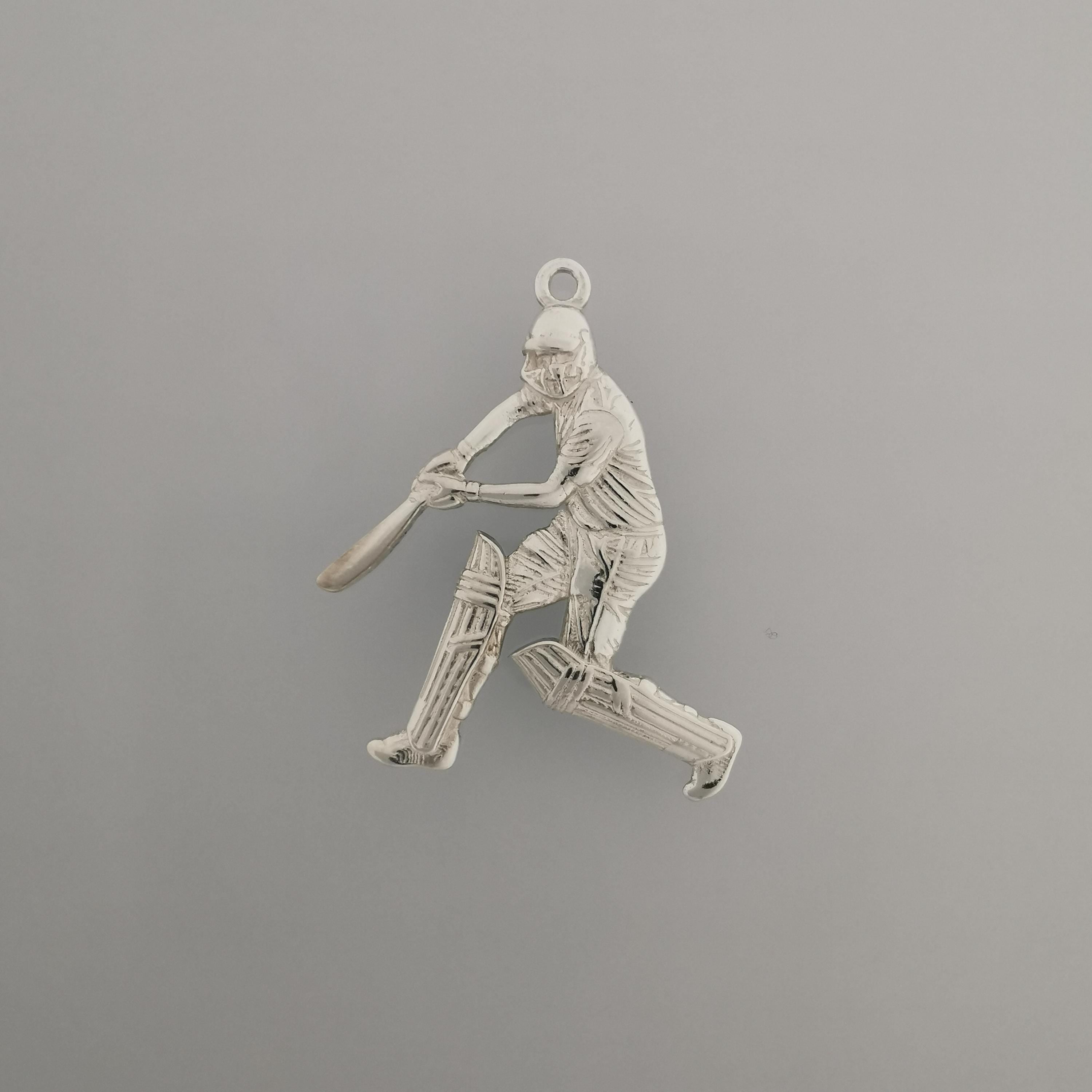 Крикет – Мъжки спортен медальон от класическо сребро 925 – Ръчно изработено бижу/талисман – Идеален подарък за спортист – SSJ