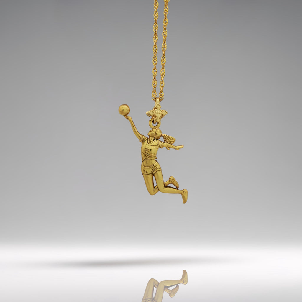 Волейболистка – Женски спортен медальон с позлатено покритие – Сребро 925 – Ръчно изработено бижу/талисман – Подарък за спортистки – SSJ