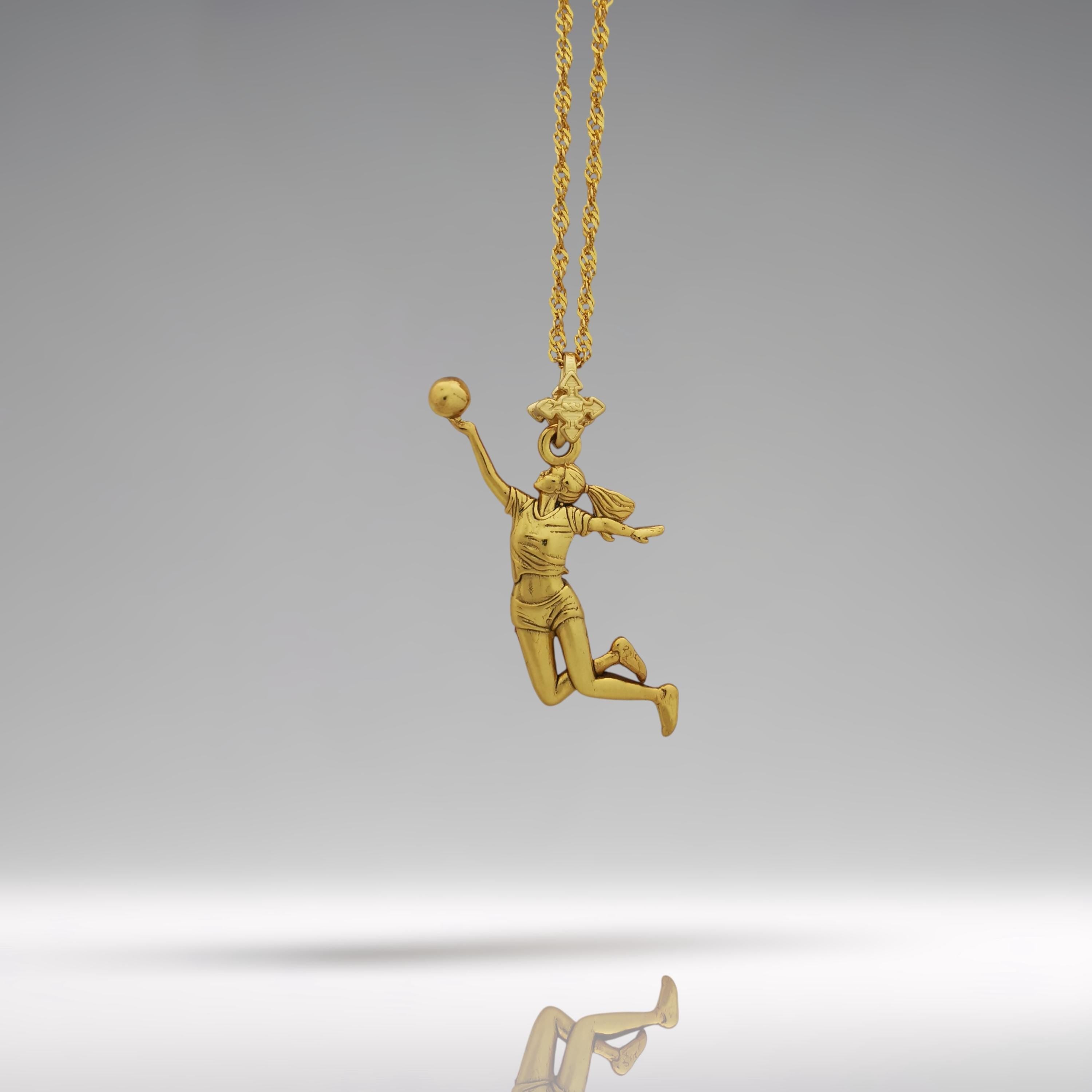 Волейболистка – Женски спортен медальон с позлатено покритие – Сребро 925 – Ръчно изработено бижу/талисман – Подарък за спортистки – SSJ