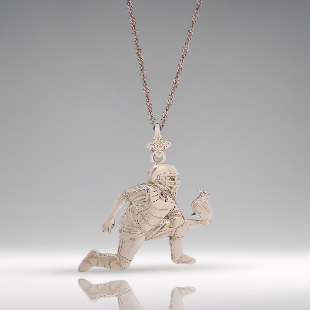 Бейзбол – Мъжки спортен медальон от сребро 925 – Ръчно изработено бижу талисман за бейзболисти, треньори и фенове – Идеален спортен подарък – SSJ