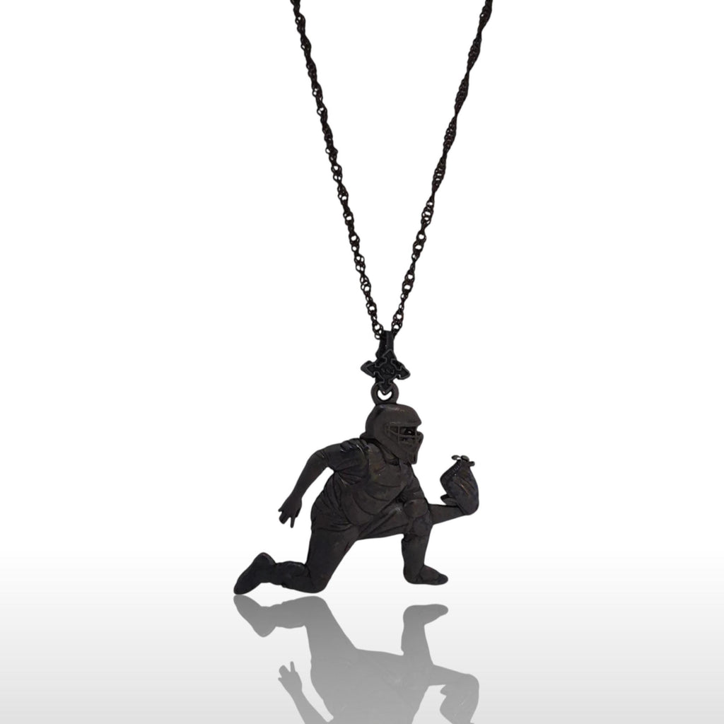 Бейзбол – Мъжка спортна висулка от сребро 925 с оксидирано черно покритие – Ръчно изработено бижу талисман за бейзболисти, треньори и фенове – SSJ