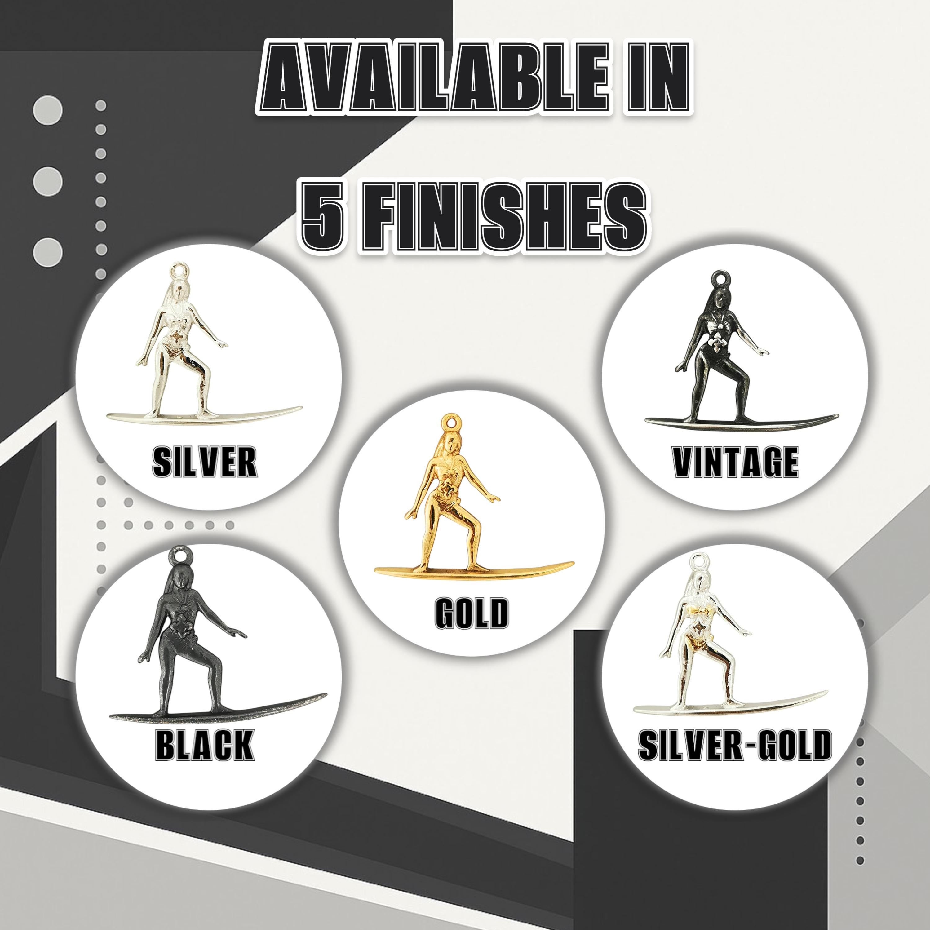 Сърфистка – Дамски спортен медальон от сребро 925 с винтидж покритие – Ръчно изработено спортно бижу – Идеален подарък за жена, фенка на сърфа – SSJ