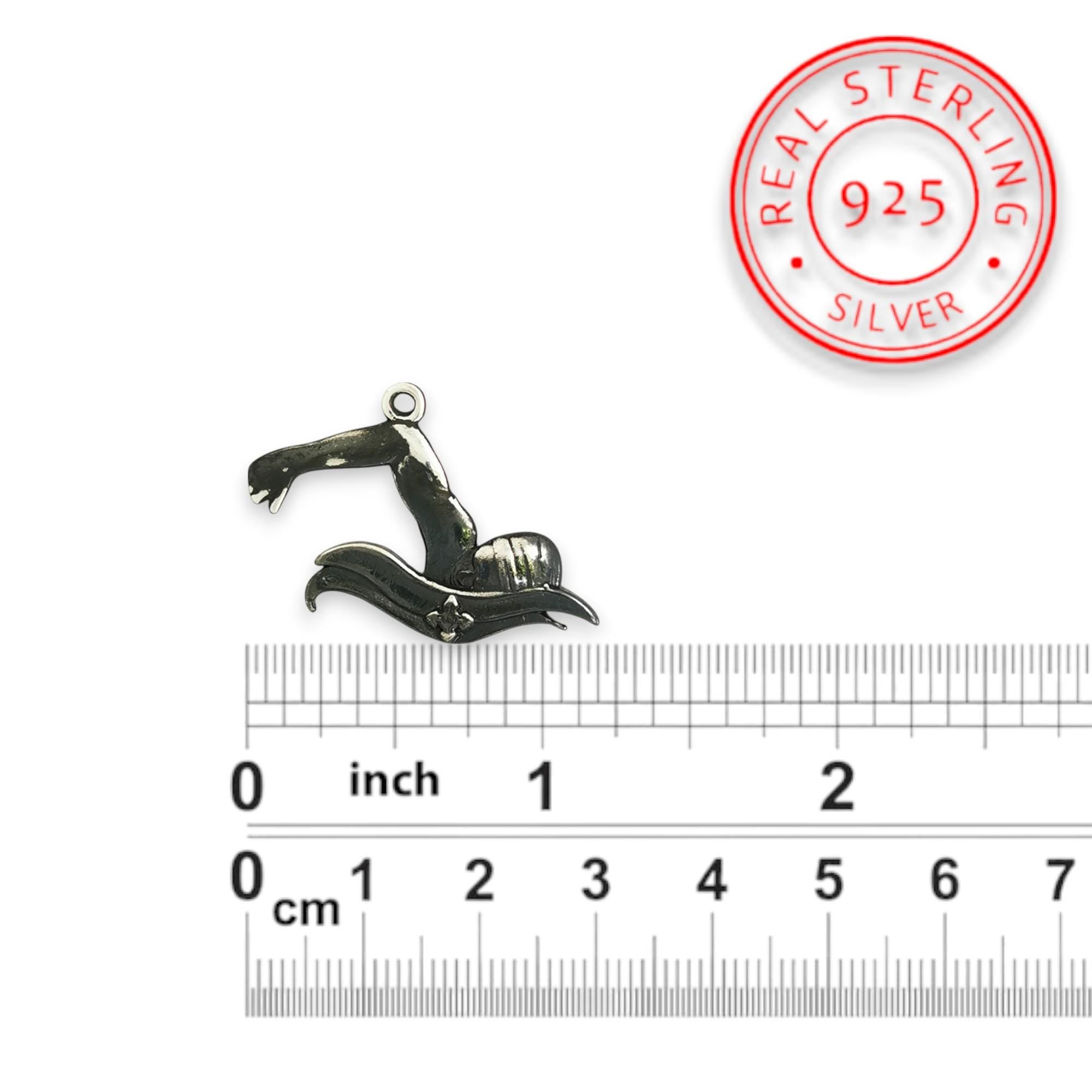 Сребърен медальон 925 плуване – Плувец кроул, винтидж стил