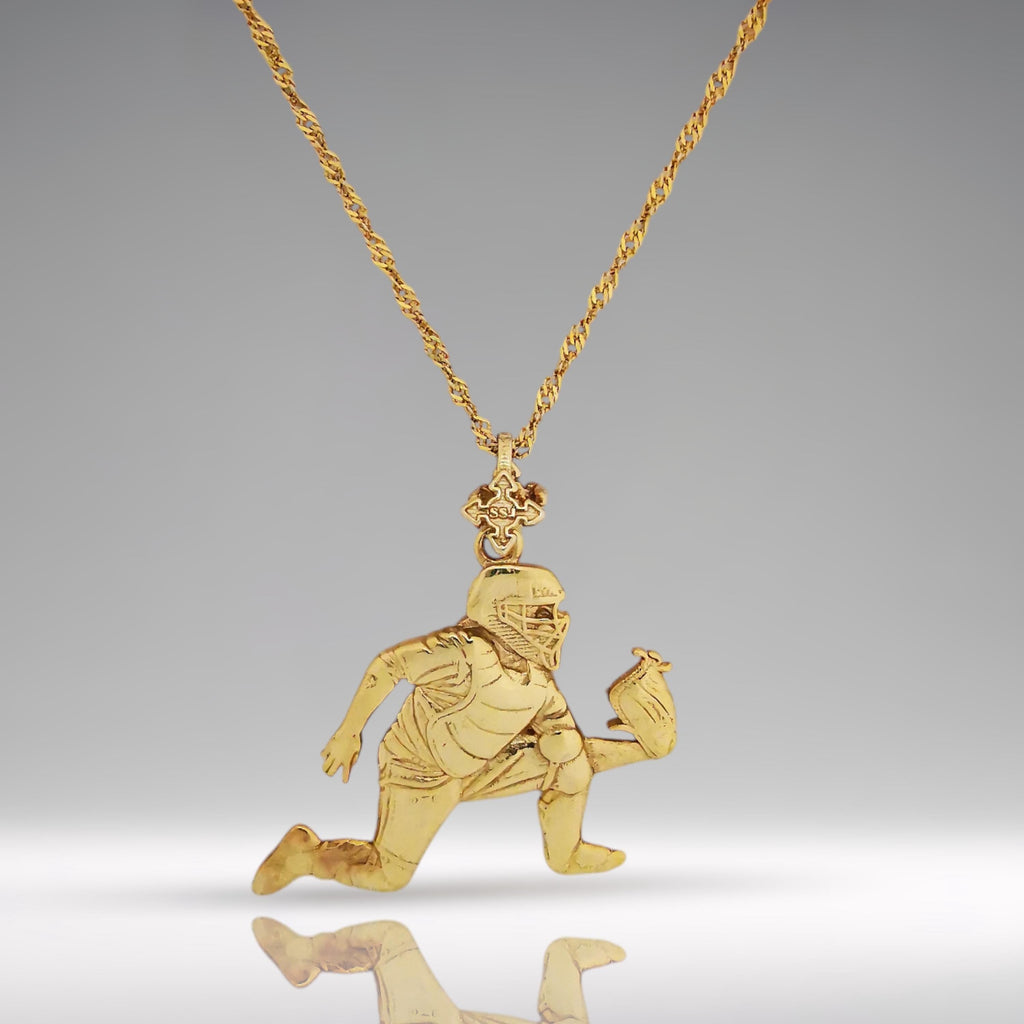 Бейзбол – Мъжки спортен медальон за бейзболист от сребро 925 с позлатено покритие – Ръчно изработено бижу талисман – Идеален подарък за спортисти, треньори и фенове – SSJ