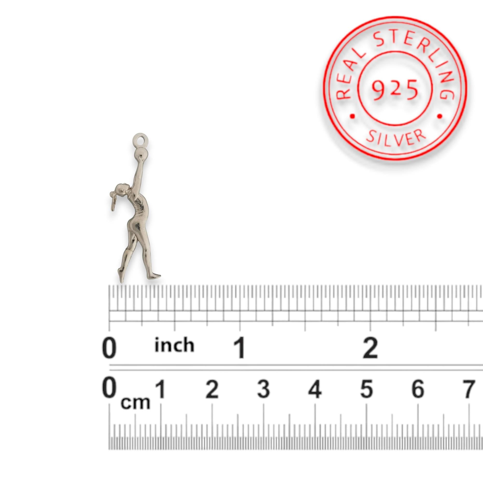 Художествена гимнастика (съчетание с топка) – Дамски спортен медальон от сребро 925 в класическо сребро – Ръчно изработено спортно бижу – Идеален подарък за жена, фенка на художествената гимнастика – SSJ