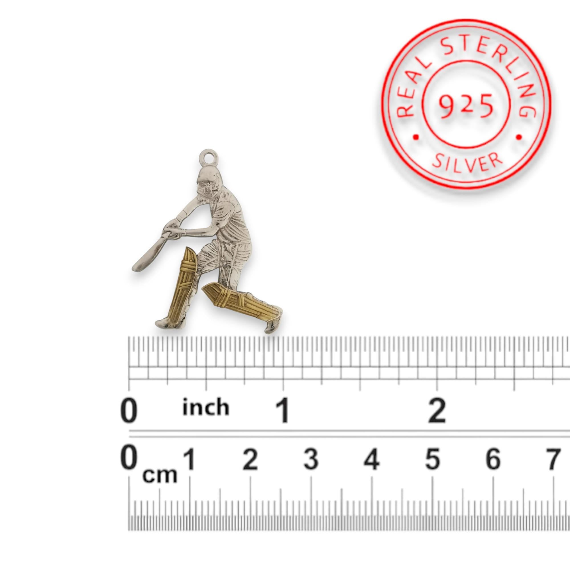 Крикет – Мъжки спортен медальон с частично позлатено покритие – Сребро 925 – Ръчно изработено спортно бижу/талисман – Идеален подарък за спортист – SSJ