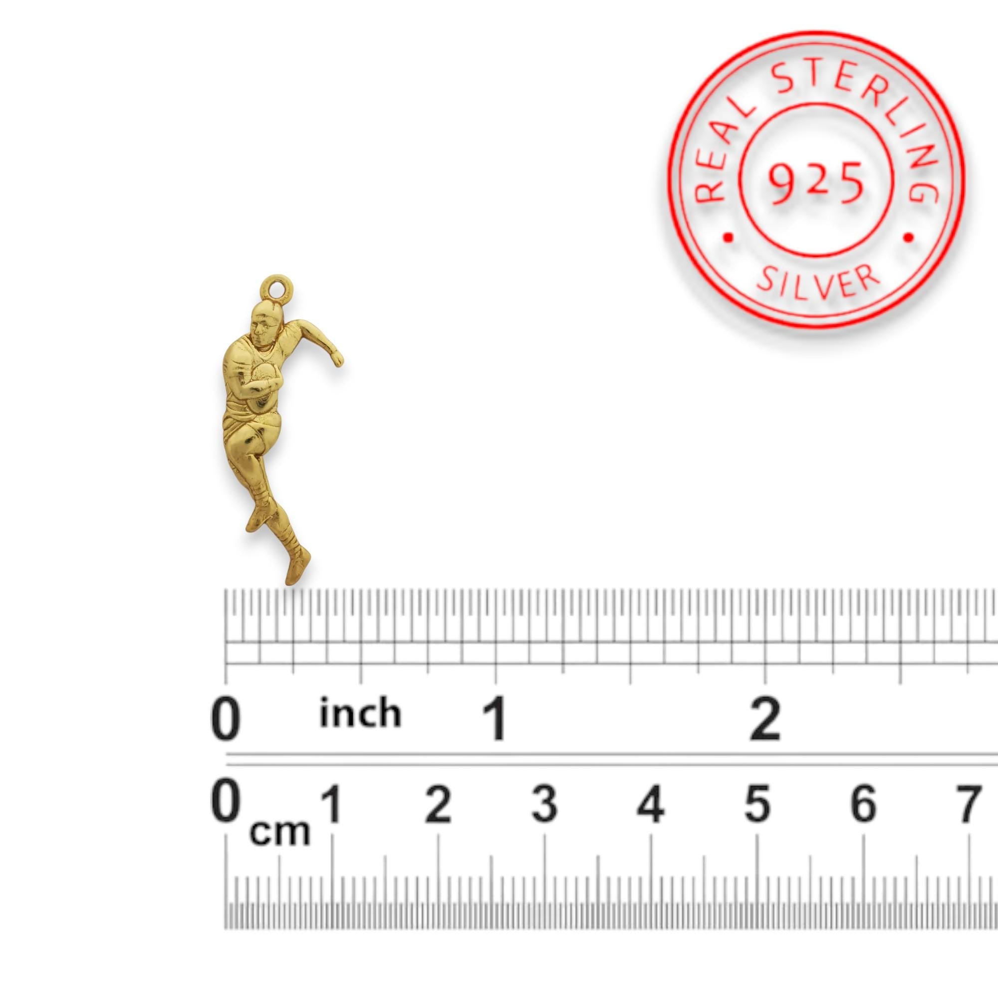 Ръгби – Мъжки спортен медальон от сребро 925 с позлатено покритие – Ръчно изработено спортно бижу – Идеален подарък за мъж, фен на ръгбито – SSJ