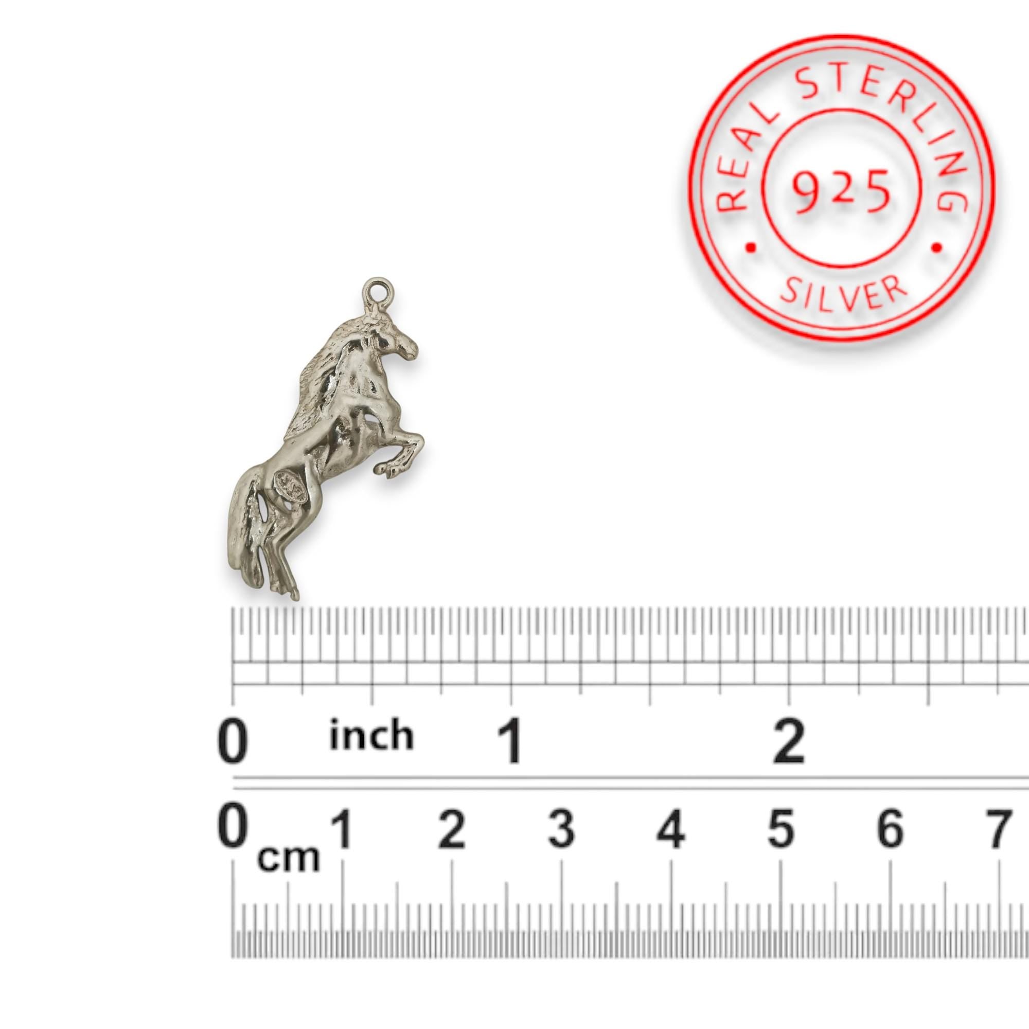 Кон – Мъжки спортен медальон – Класическо сребро 925 – Ръчно изработено бижу/талисман конен спорт – Идеален подарък – SSJ