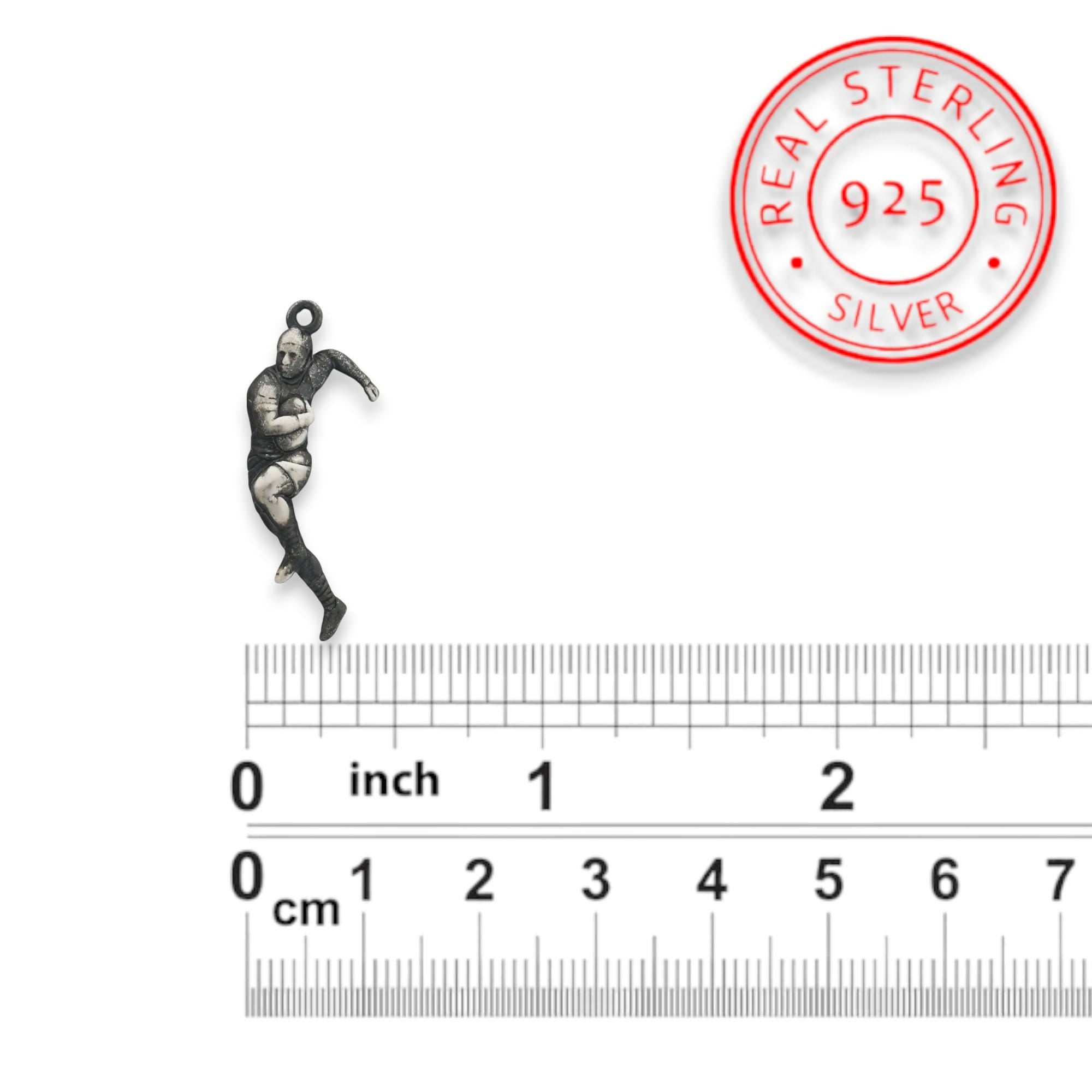 Ръгби – Мъжки спортен медальон от сребро 925 с винтидж покритие – Ръчно изработено спортно бижу – Идеален подарък за мъж, фен на ръгбито – SSJ