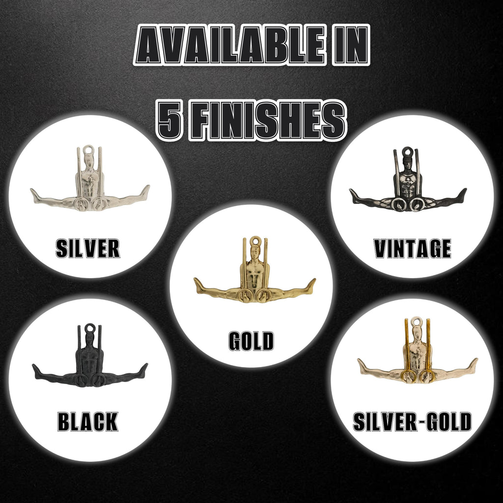 Гимнастик на халки – Мъжки спортен медальон от сребро 925 с класическо полирано покритие – Ръчно изработено бижу талисман за гимнастици и спортисти – Идеален подарък за спортист, треньор или фен – SSJ