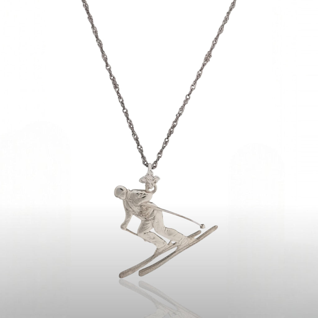 Скиор – Унисекс спортен медальон от класическо сребро 925 – Ръчно изработено спортно бижу – Идеален подарък за фен на зимните спортове – SSJ