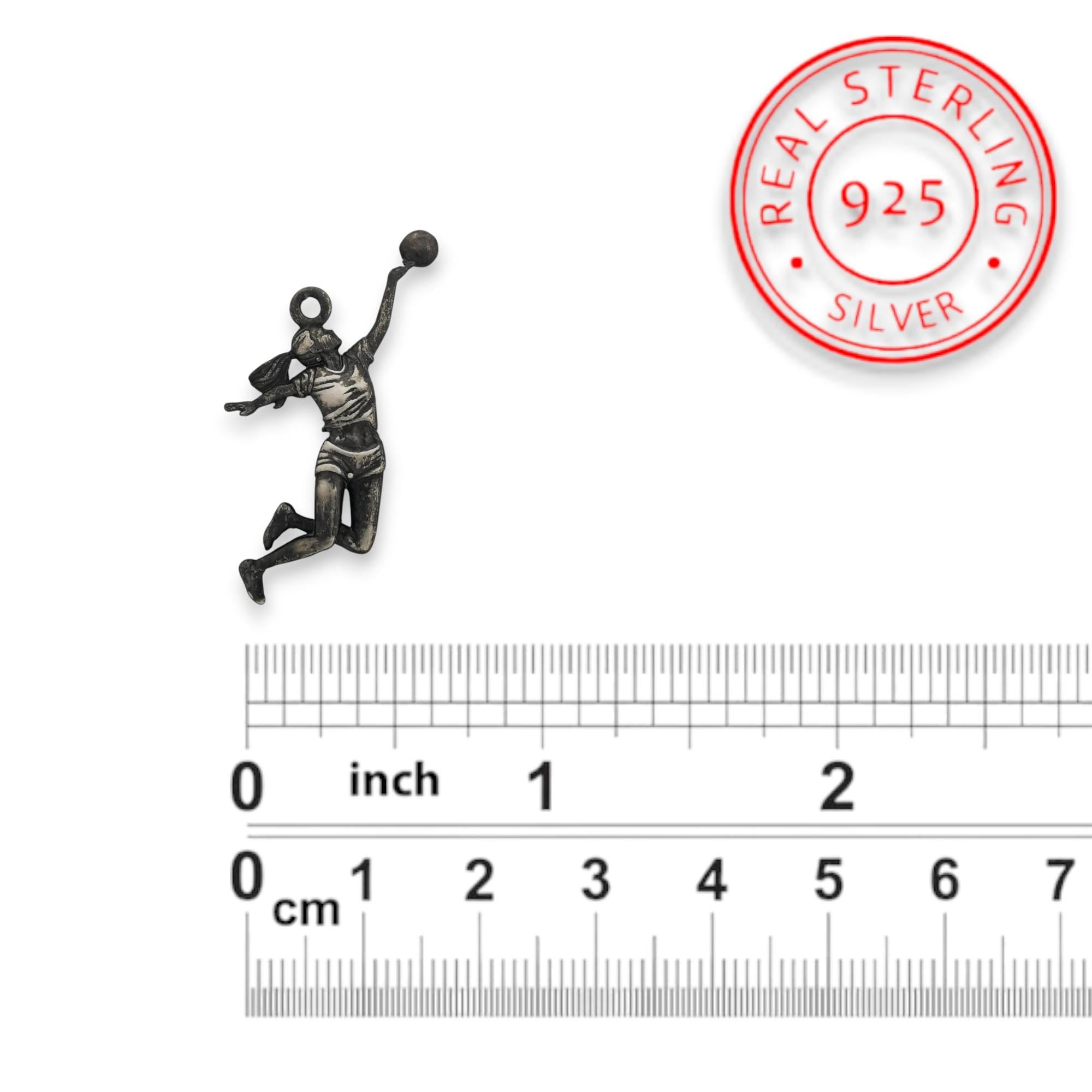 Сребърен дамски медальон 925 волейбол | Волейболистка в скок – винтидж