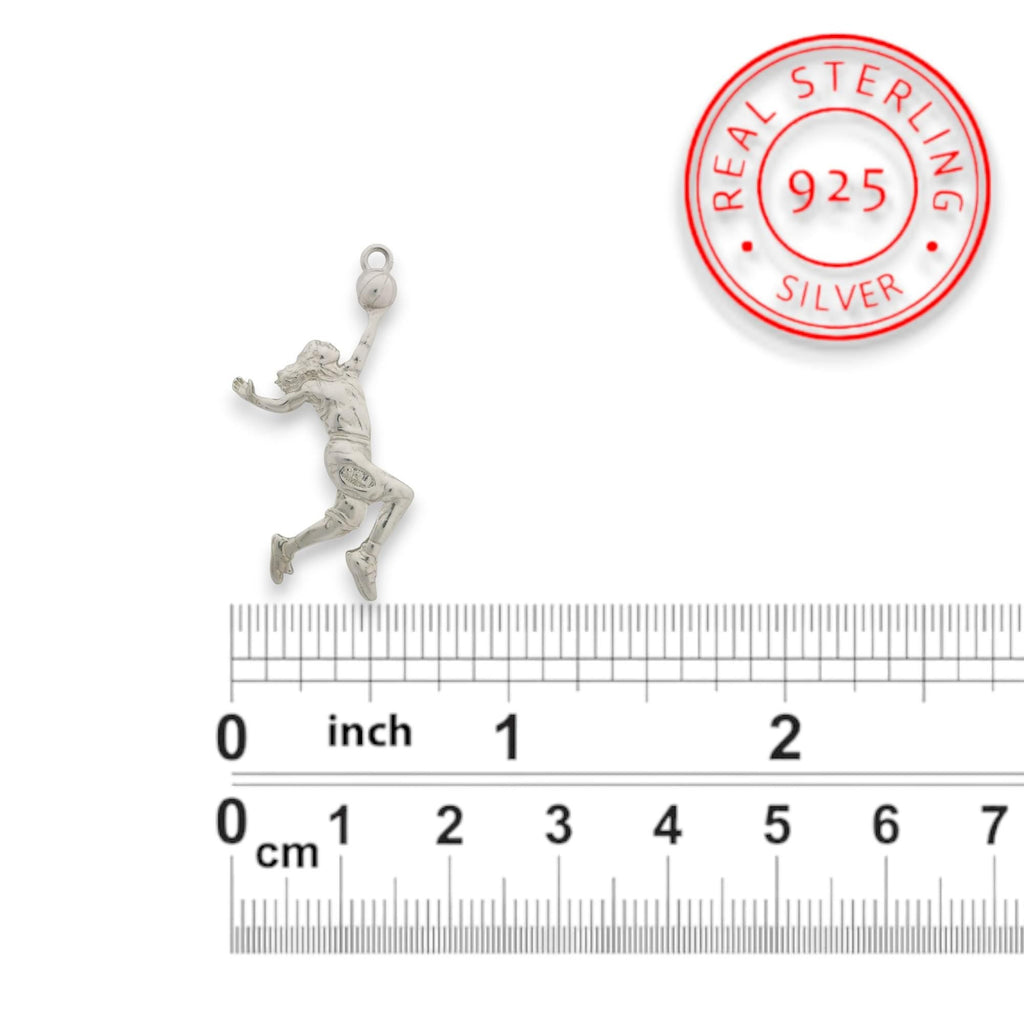 Баскетбол – Женски спортен медальон от сребро 925 с класическо полирано покритие – Ръчно изработено бижу талисман за баскетболистки и фенки на спорта – Идеален подарък за спортист, треньор или почитател – SSJ