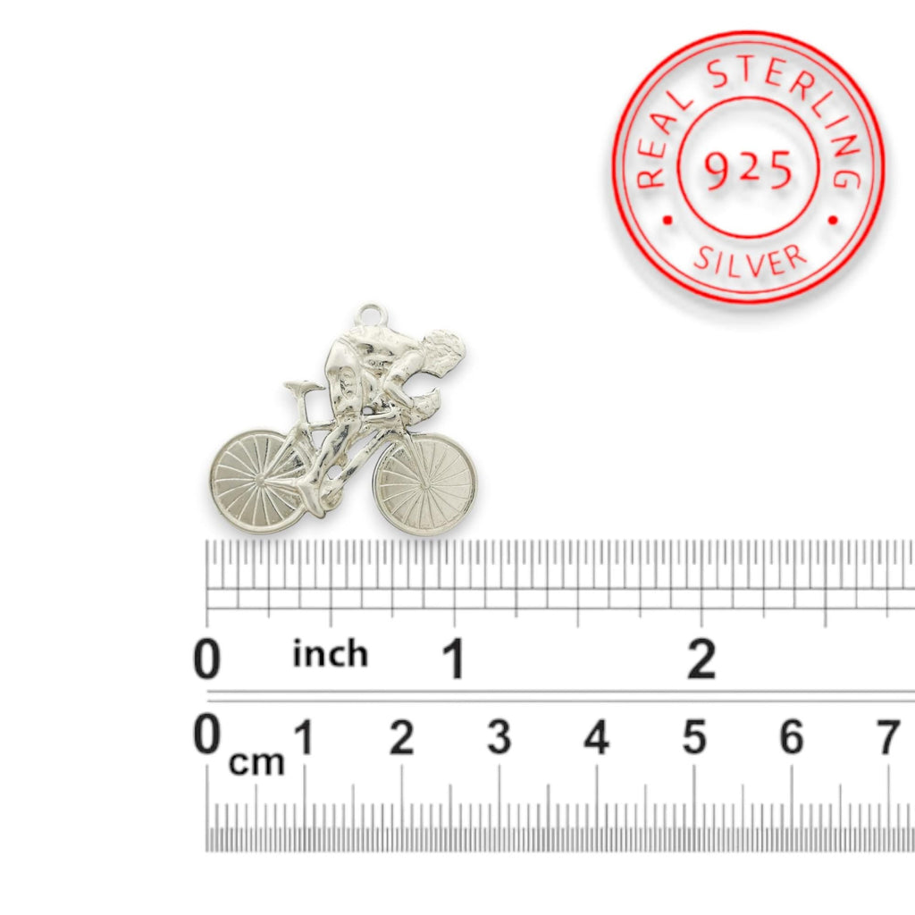 Колоездач – Велосипедист – Мъжки спортен медальон от сребро 925 – Ръчно изработено бижу за любители на колоезденето – SSJ