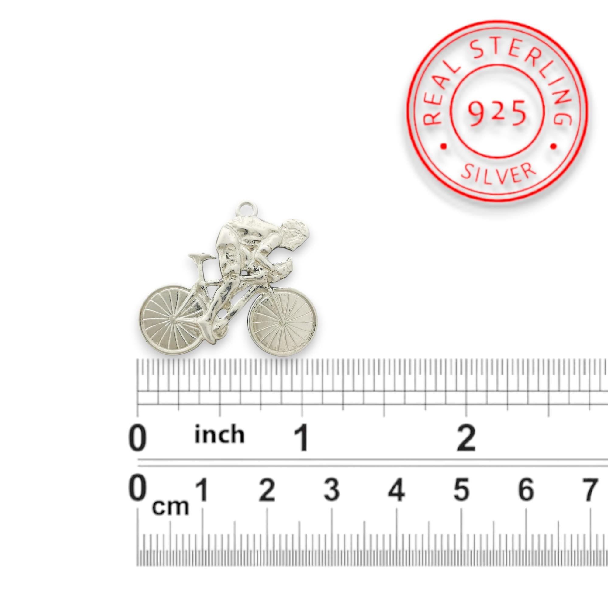 Колоездач – Велосипедист – Мъжки спортен медальон от сребро 925 – Ръчно изработено бижу за любители на колоезденето – SSJ