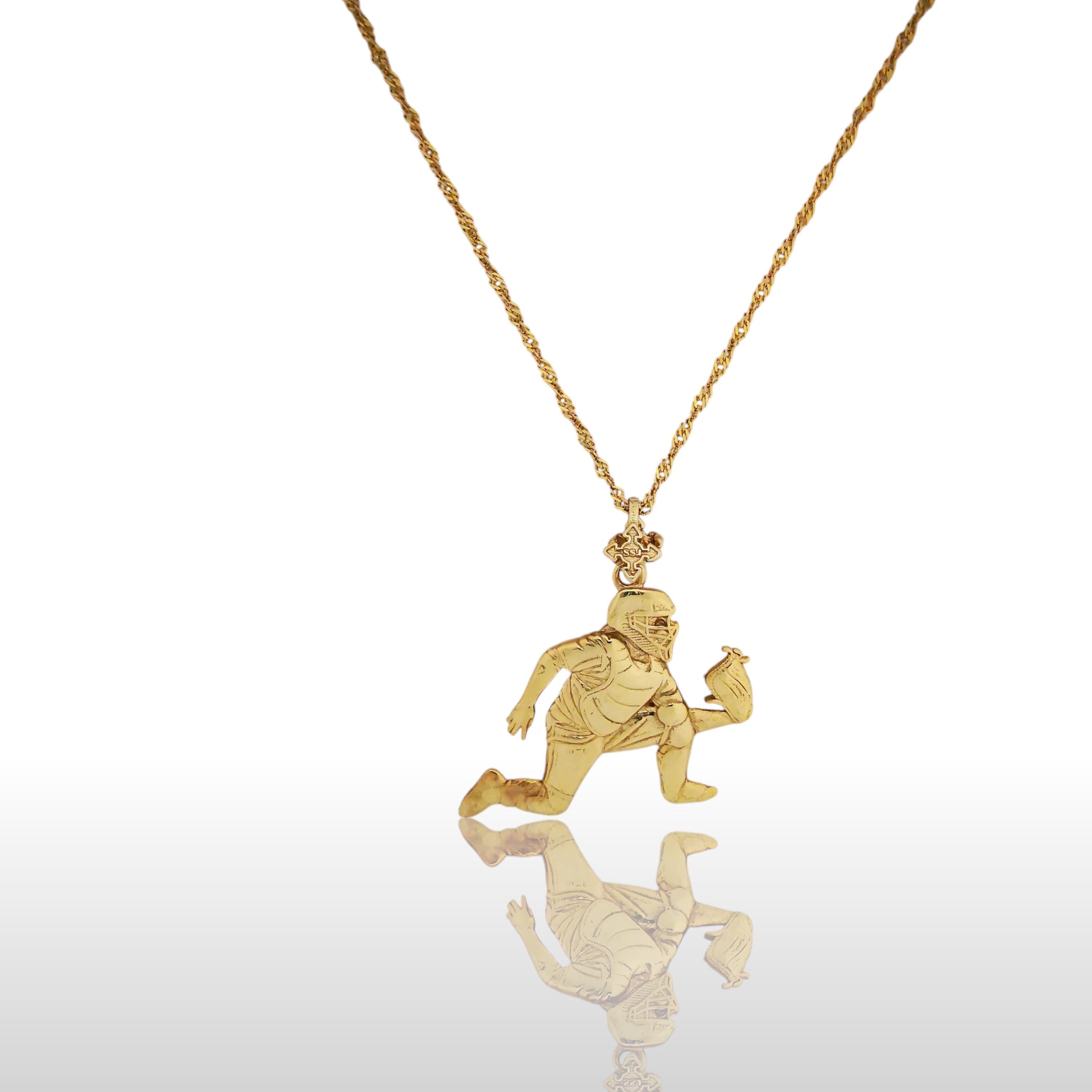 Бейзбол – Мъжки спортен медальон за бейзболист от сребро 925 с позлатено покритие – Ръчно изработено бижу талисман – Идеален подарък за спортисти, треньори и фенове – SSJ