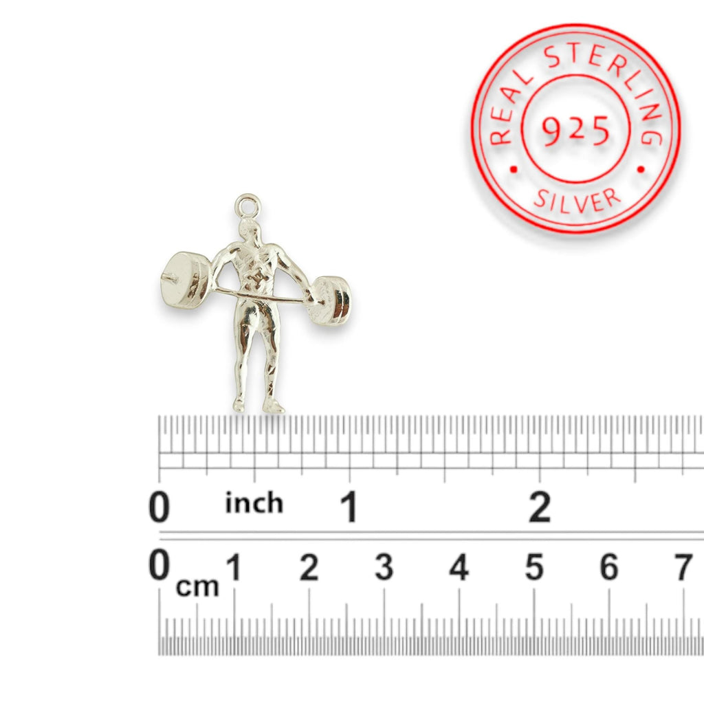 Вдигане на тежести – Мъжки спортен медальон от сребро 925 в класическо сребро – Ръчно изработено спортно бижу – Идеален подарък за мъж, фен на силовите спортове – SSJ