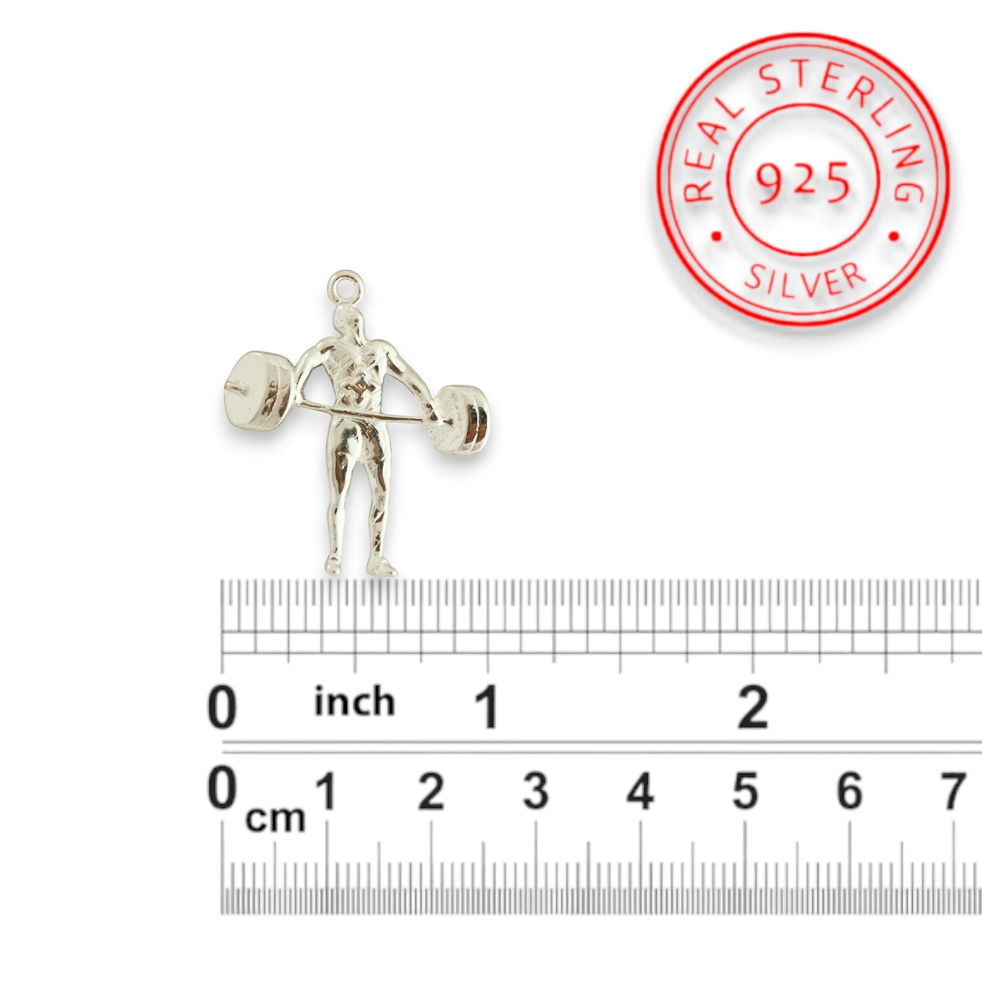 Вдигане на тежести – Мъжки спортен медальон от сребро 925 в класическо сребро – Ръчно изработено спортно бижу – Идеален подарък за мъж, фен на силовите спортове – SSJ