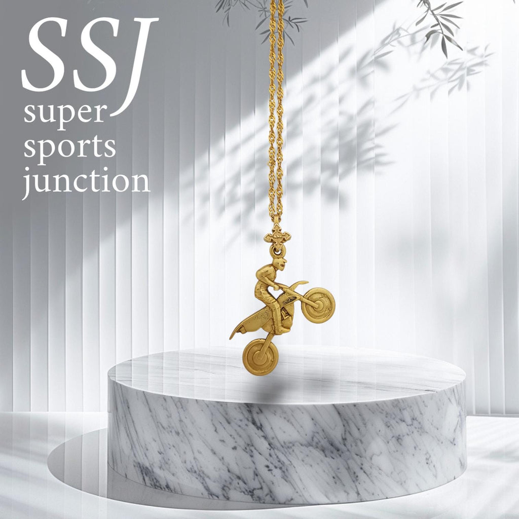 Мотокрос – Мъжки спортен медальон от сребро 925 с позлатено покритие – Ръчно изработено спортно бижу – Идеален подарък за мъж, фен на мотокроса – SSJ