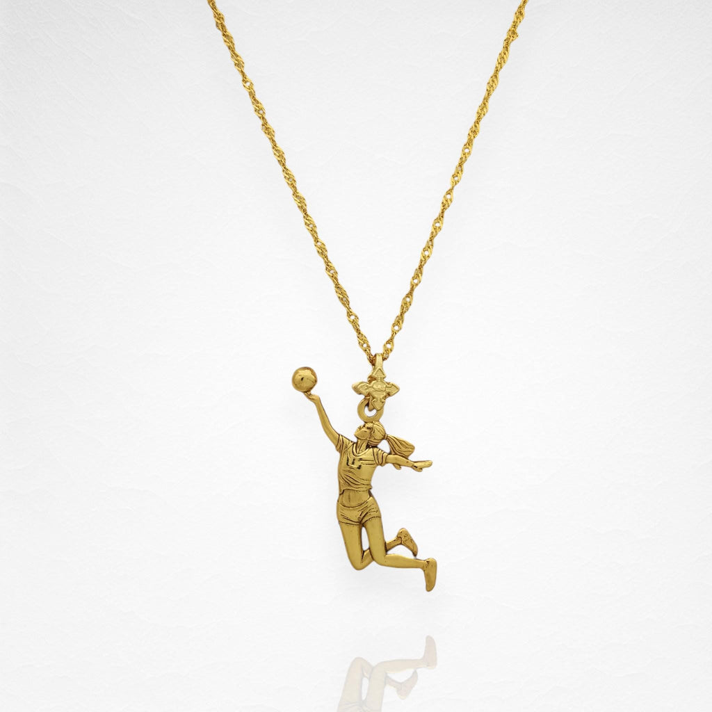 Волейболистка – Женски спортен медальон с позлатено покритие – Сребро 925 – Ръчно изработено бижу/талисман – Подарък за спортистки – SSJ