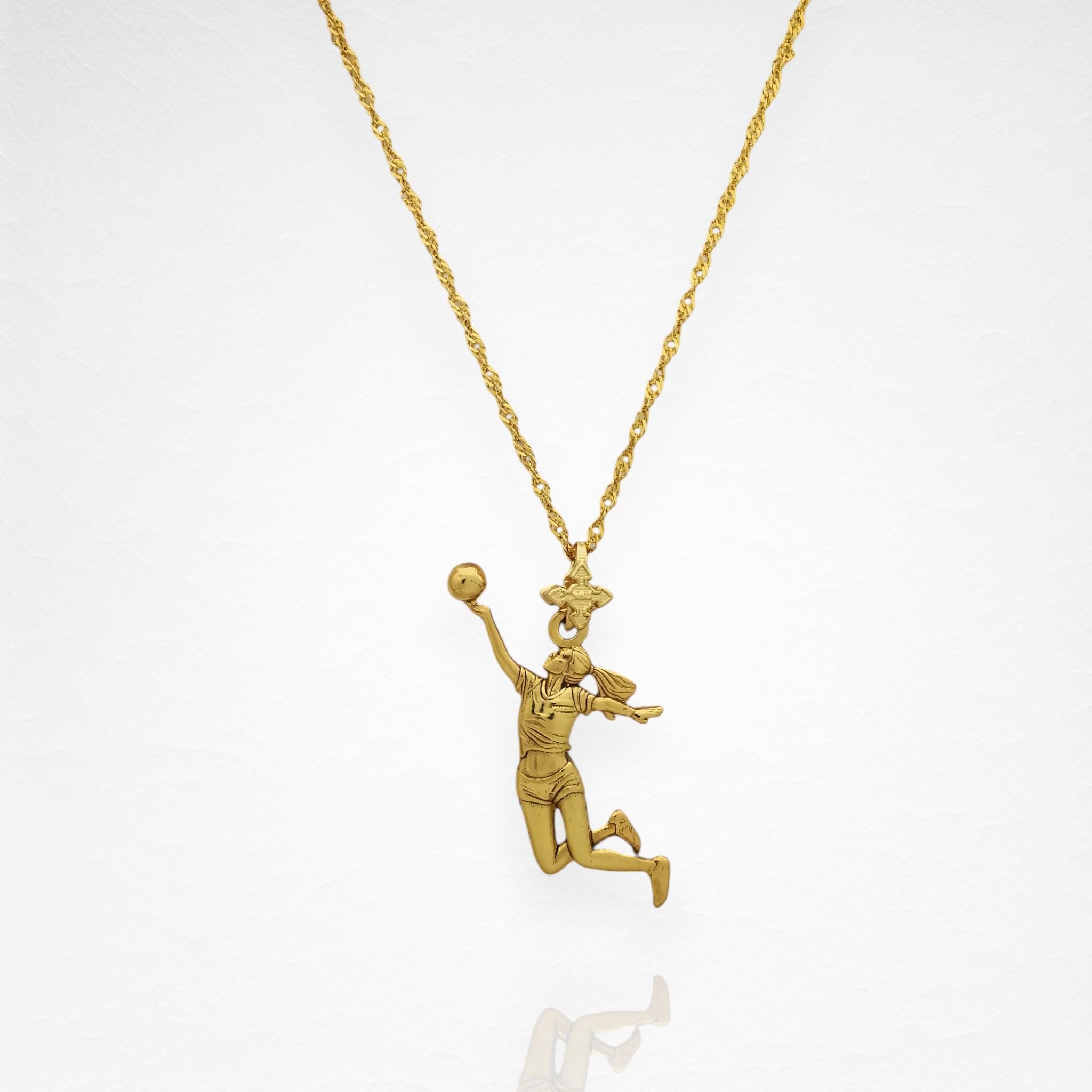 Волейболистка – Женски спортен медальон с позлатено покритие – Сребро 925 – Ръчно изработено бижу/талисман – Подарък за спортистки – SSJ