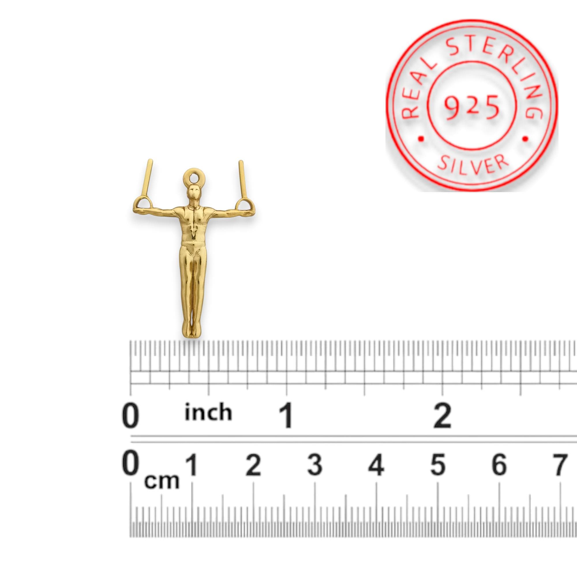 Мъжки спортен медальон от сребро 925 – Позлатено бижу талисман за гимнастици и спортисти – Ръчно изработен медальон „Гимнастик на халки“ – Идеален подарък за спортист, треньор или фен – SSJ