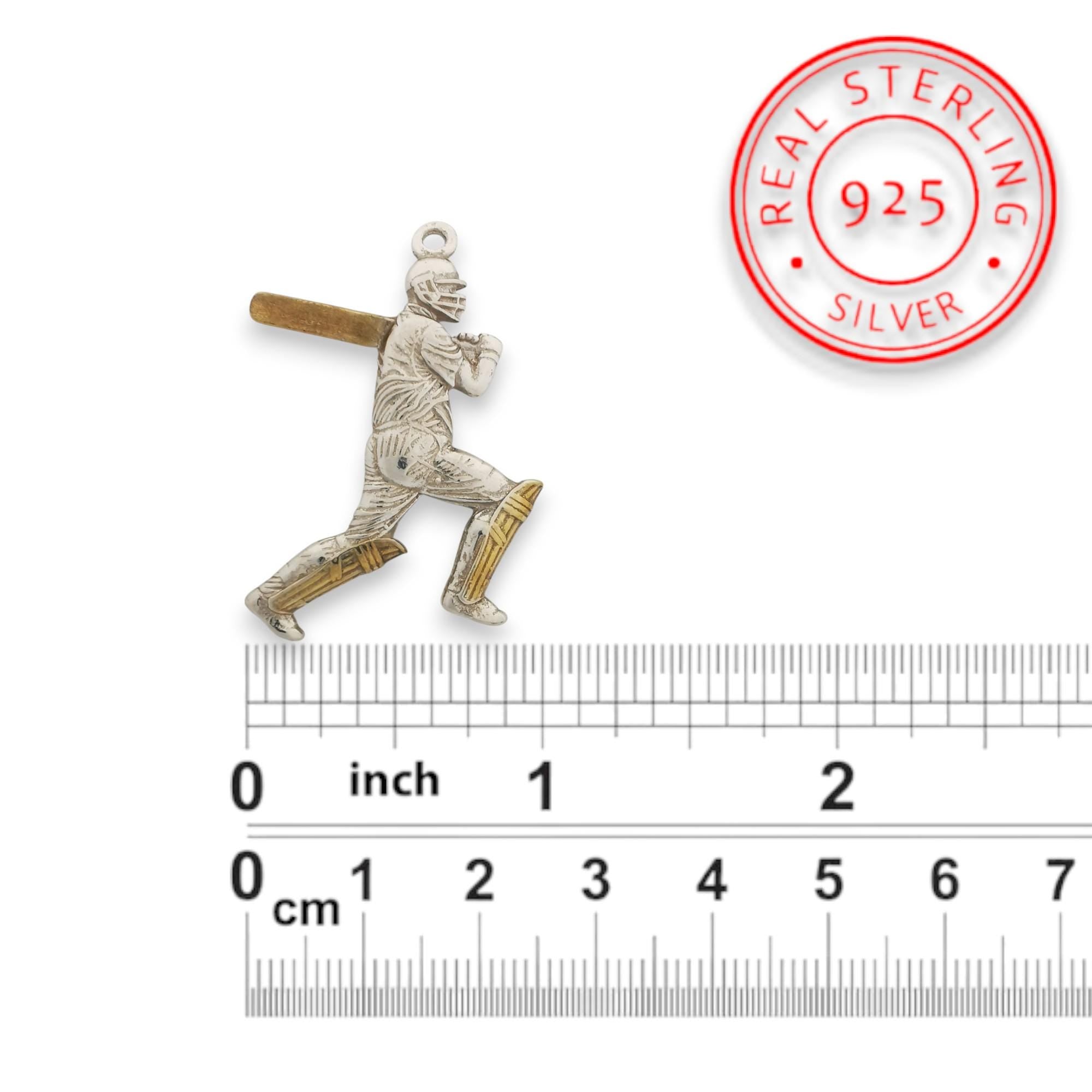 Крикет – Мъжки спортен медальон с частично позлатено покритие – Сребро 925 – Ръчно изработено спортно бижу – Идеален подарък – SSJ