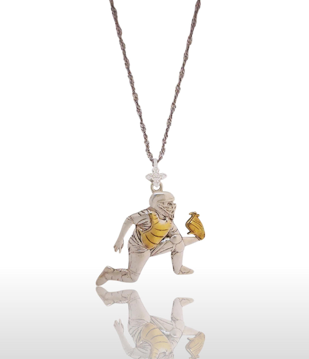 Бейзбол – Мъжки спортен медальон за бейзболист от сребро 925 с частично позлатено покритие – Ръчно изработено бижу талисман – Идеален подарък за спортисти, треньори и фенове – SSJ