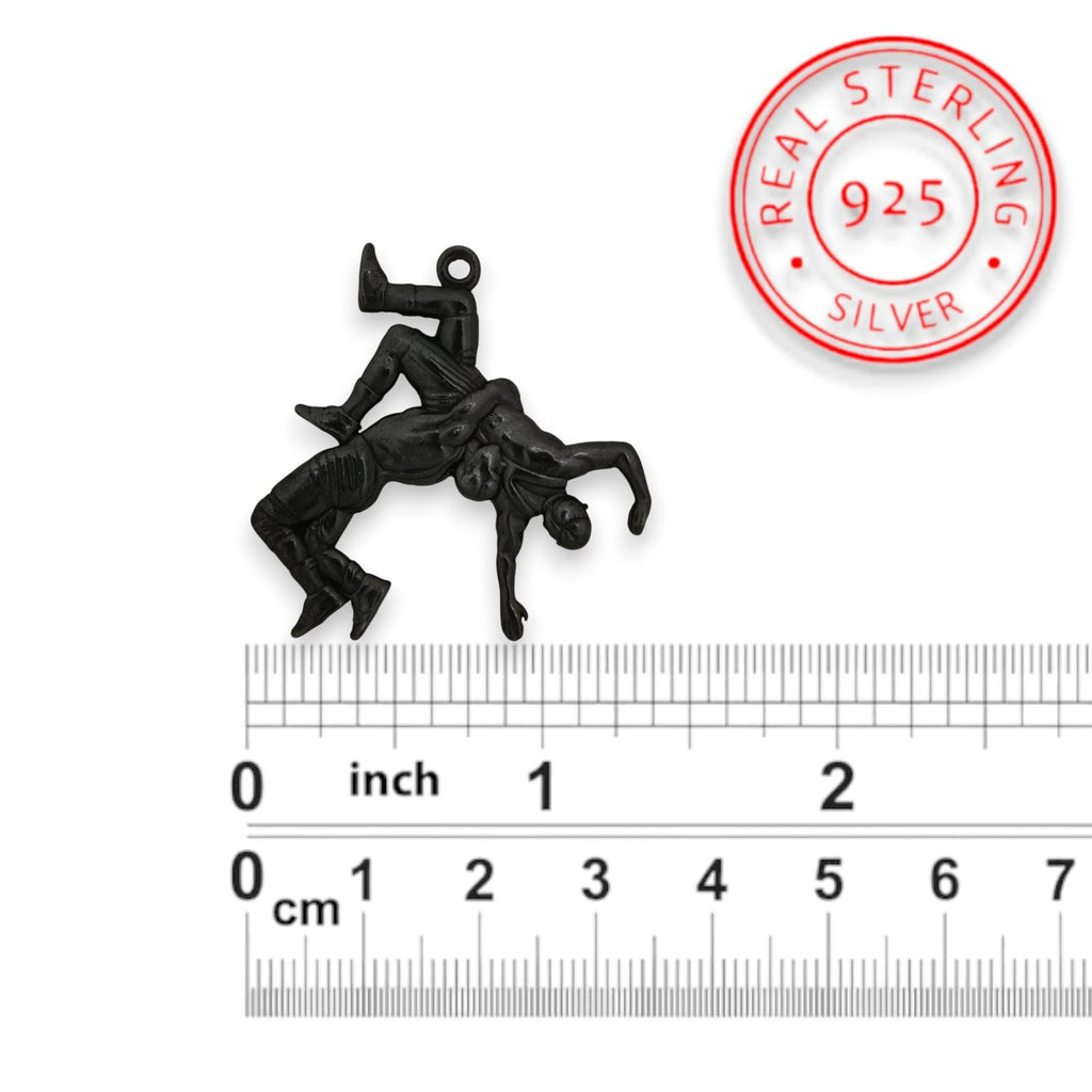 Борба – Мъжки спортен медальон от сребро 925 с оксидирано покритие – Ръчно изработено бижу талисман за борци, треньори и фенове на бойните изкуства – SSJ