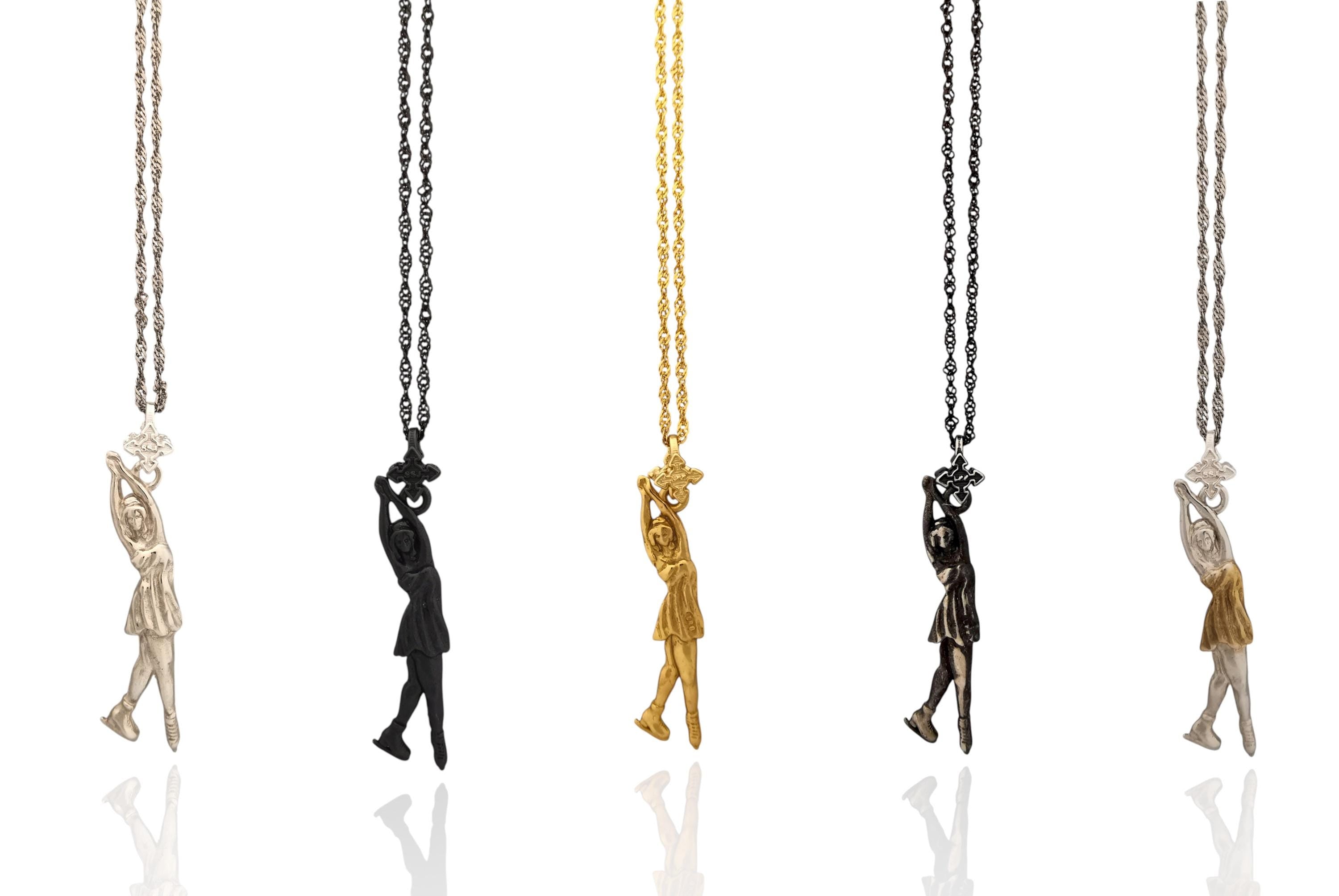 Фигурно пързаляне – Дамски спортен медальон от сребро 925 с винтидж покритие – Ръчно изработено спортно бижу – Идеален подарък за жена, фенка на фигурното пързаляне – SSJ