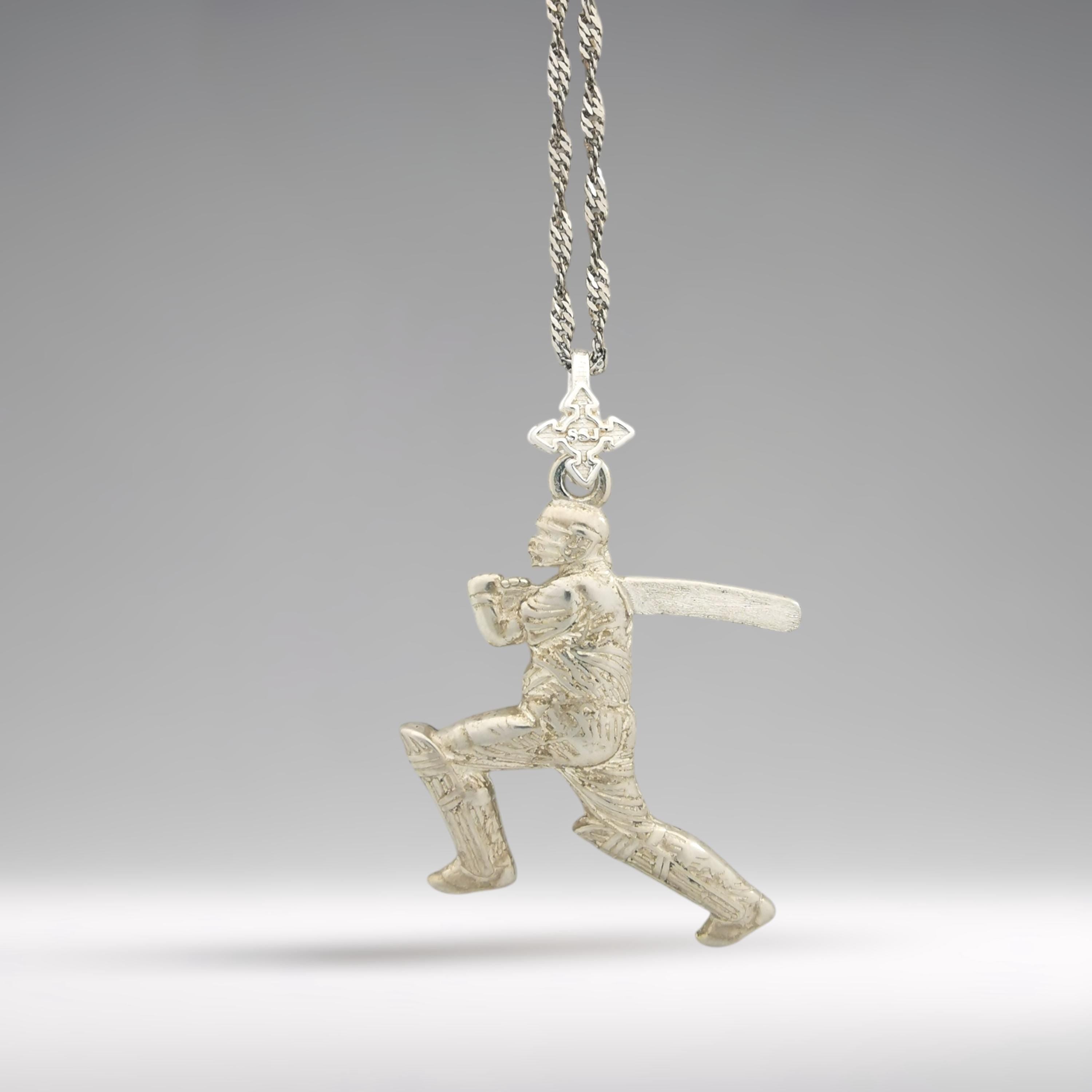 Крикет – Мъжки спортен медальон в класическо сребро – Сребро 925 – Ръчно изработено спортно бижу – Идеален подарък – SSJ