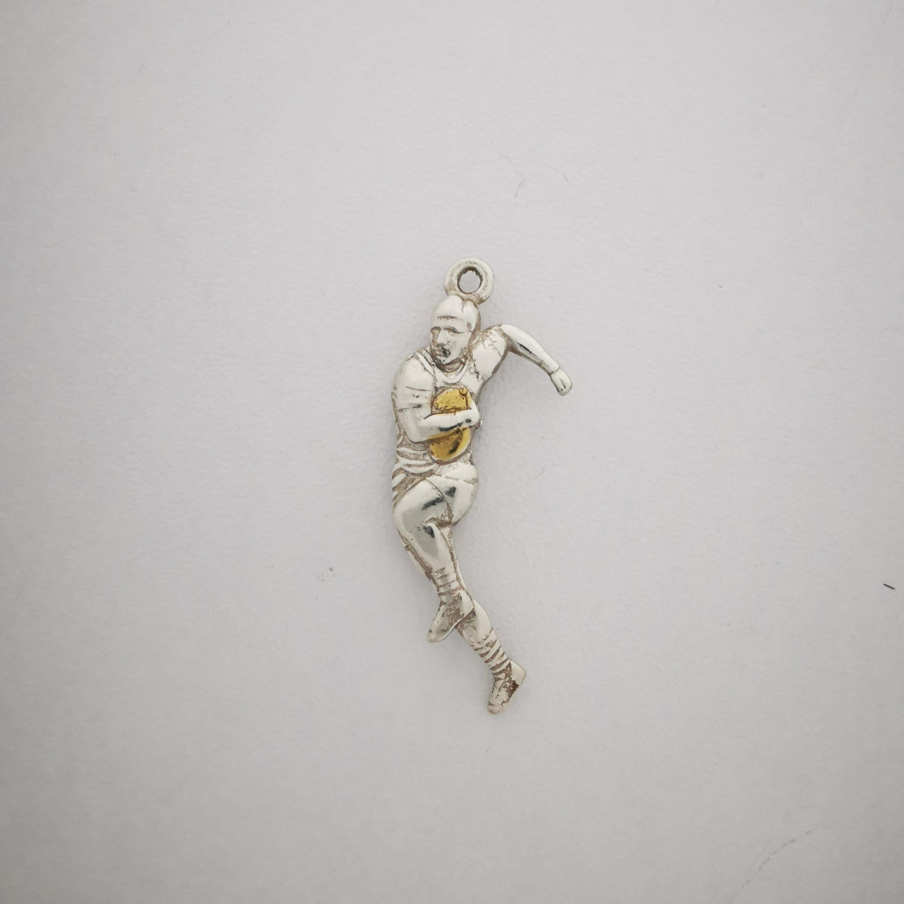 Ръгби – Мъжки спортен медальон от сребро 925 с частично позлатено покритие – Ръчно изработено спортно бижу – Идеален подарък за мъж, фен на ръгбито – SSJ