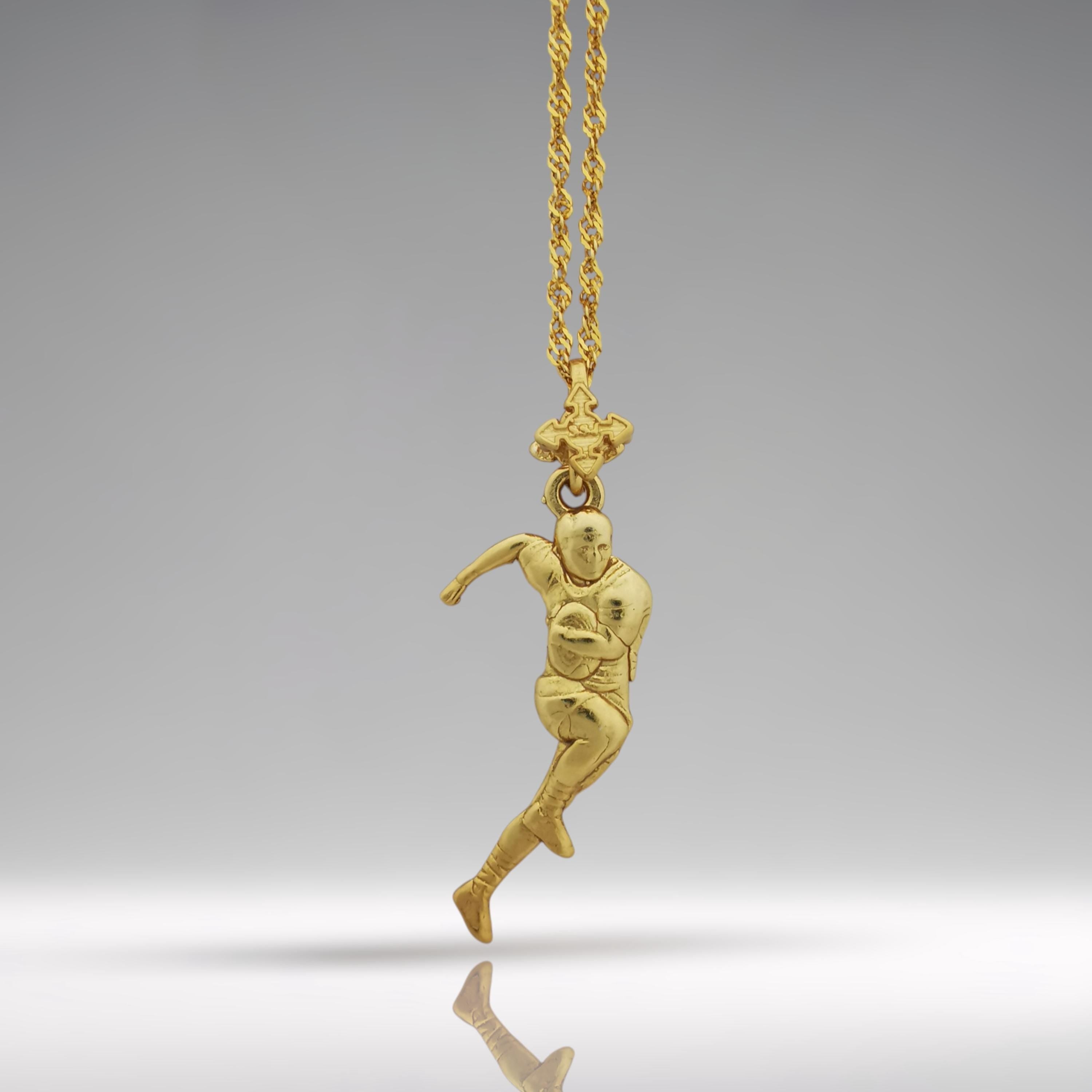 Ръгби – Мъжки спортен медальон от сребро 925 с позлатено покритие – Ръчно изработено спортно бижу – Идеален подарък за мъж, фен на ръгбито – SSJ