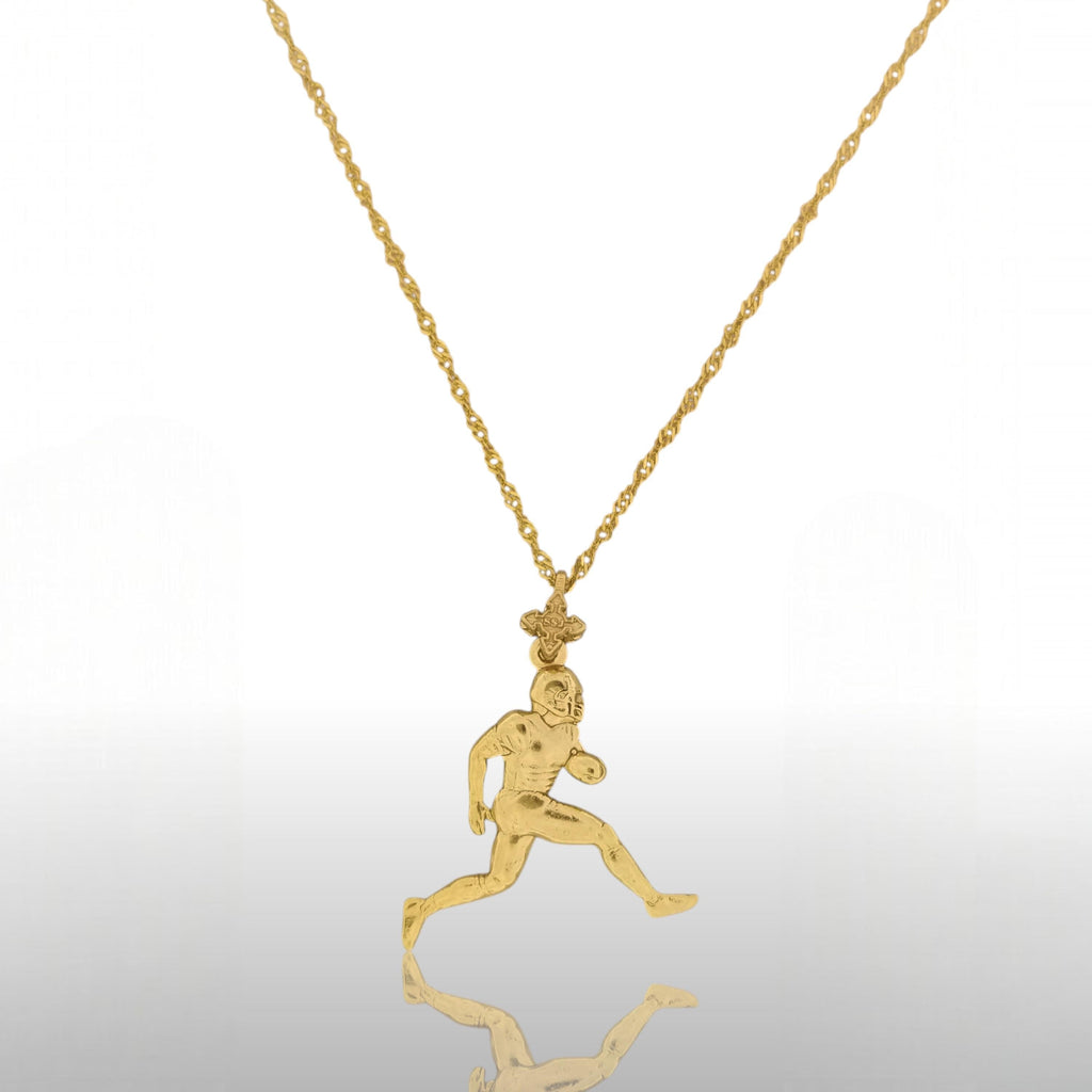 Американски футбол – Мъжки спортен медальон от сребро 925 с позлатено покритие – Ръчно изработено бижу талисман за спортисти и фенове – Идеален подарък за играч, треньор или почитател – SSJ