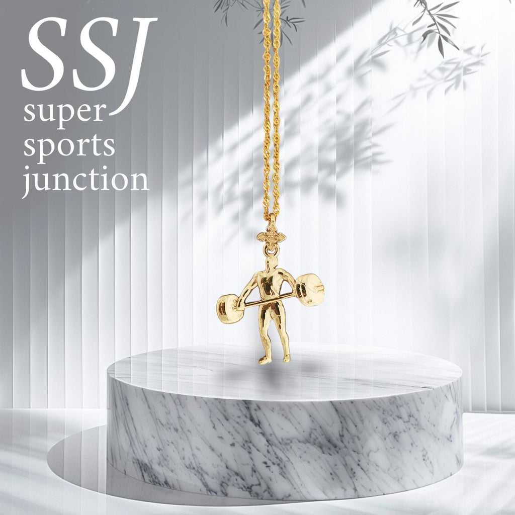 Вдигане на тежести – Мъжки спортен медальон от сребро 925 с позлатено покритие – Ръчно изработено спортно бижу – Идеален подарък за мъж, фен на силовите спортове – SSJ