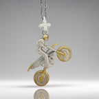 Мотокрос – Мъжки спортен медальон от сребро 925 с частично позлатено покритие – Ръчно изработено спортно бижу – Идеален подарък за мъж, фен на мотокроса – SSJ