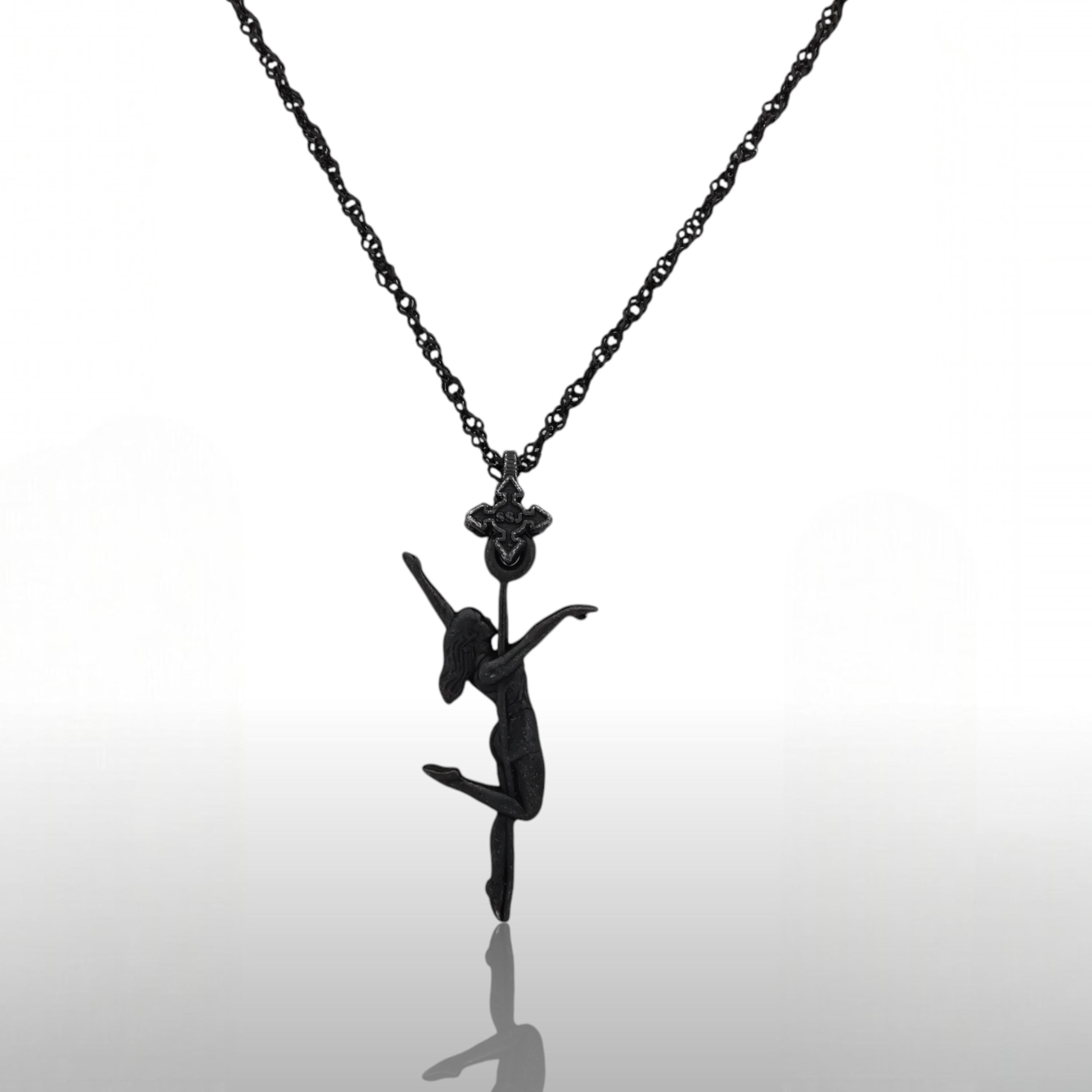 Pole Dance (Танци на пилон) – Дамски спортен медальон от сребро 925 с оксидирано покритие – Ръчно изработено спортно бижу – Идеален подарък за жена, фенка на гимнастиката – SSJ