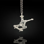 Skateboard necklace for men and teen boys in solid 925 sterling silver — a handcrafted pendant that captures the movement and spirit of skateboarding. Designed for skaters and freestyle athletes, it’s a bold, meaningful piece for daily wear or personal milestones.